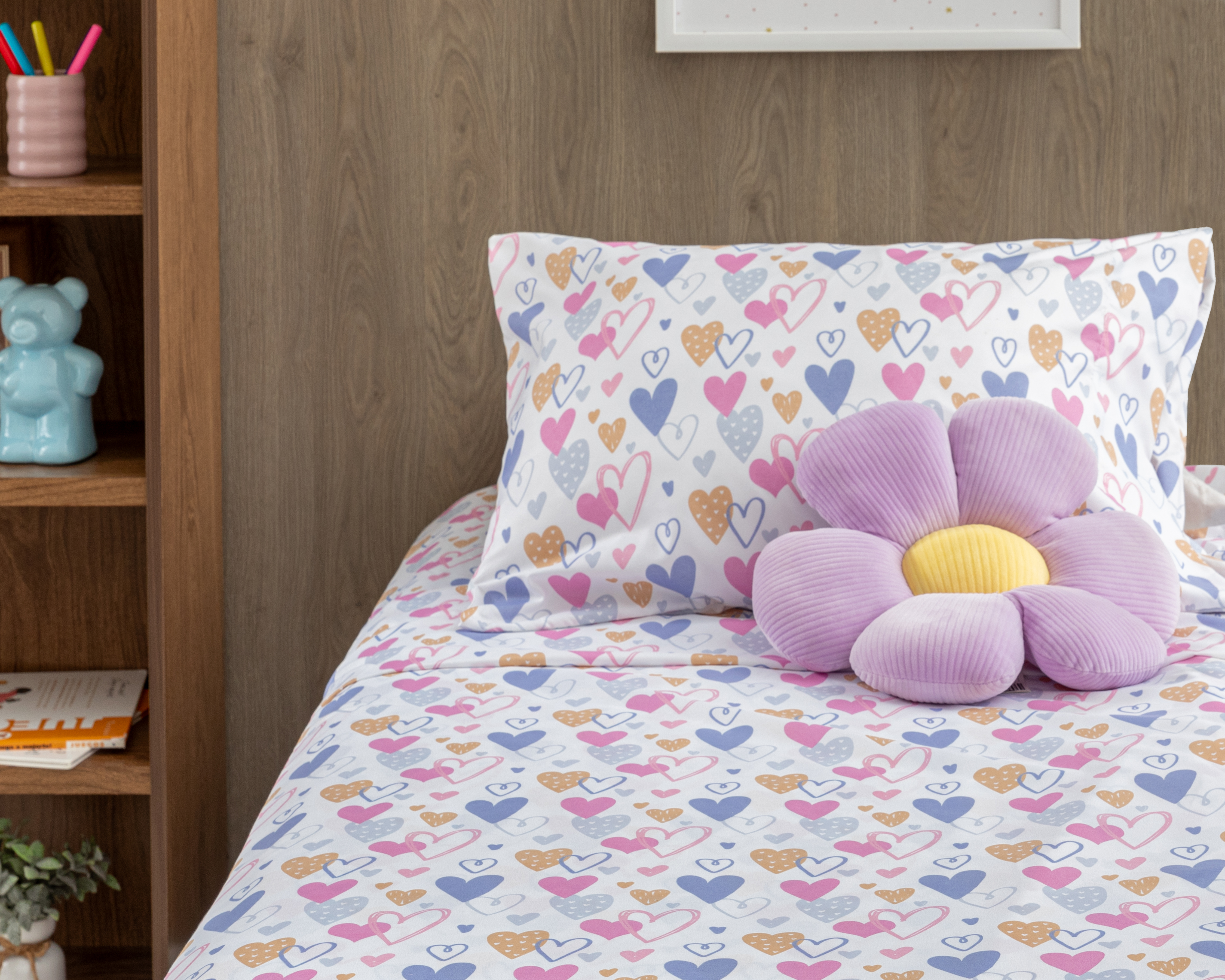 Foto 2 pulgar | Foto 1 | Sábana Individual con Funda para Almohada Starhaus Adorable Corazones 3 Piezas