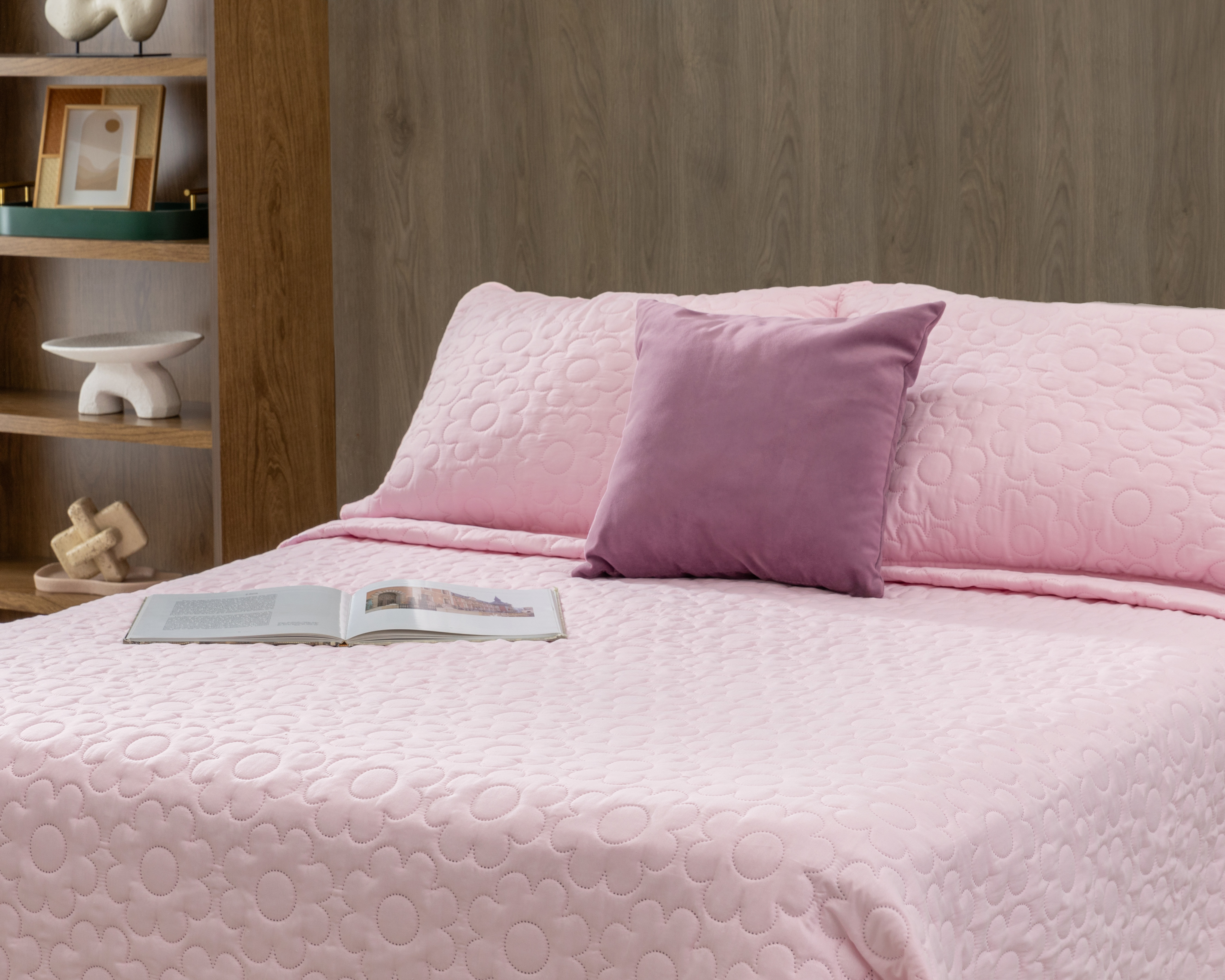 Colcha Matrimonial/Queen Size con Fundas para Almohada Starhaus Bluma Rosa 3 Piezas