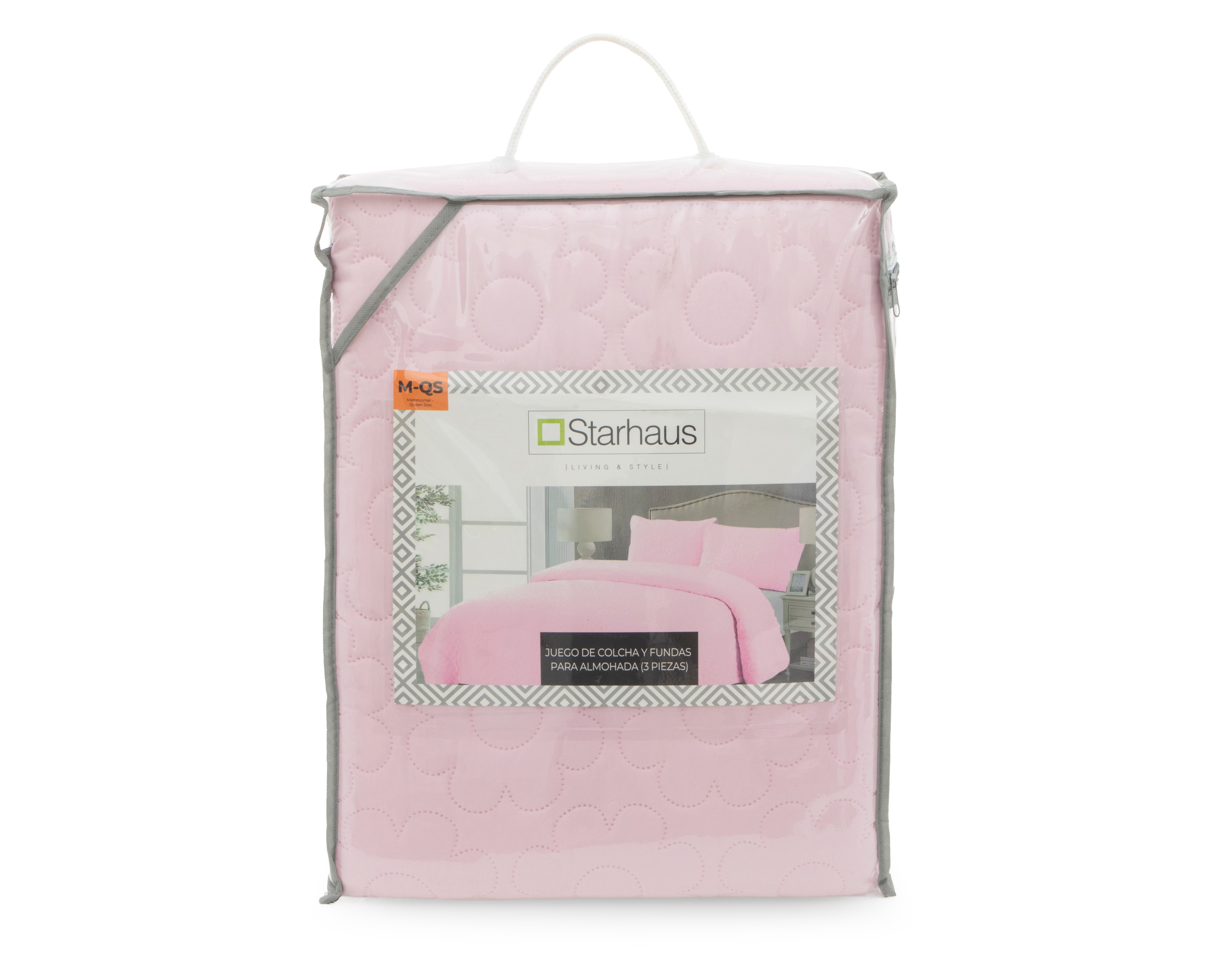 Foto 4 | Foto 4 | Colcha Matrimonial/Queen Size con Fundas para Almohada Starhaus Bluma Rosa 3 Piezas