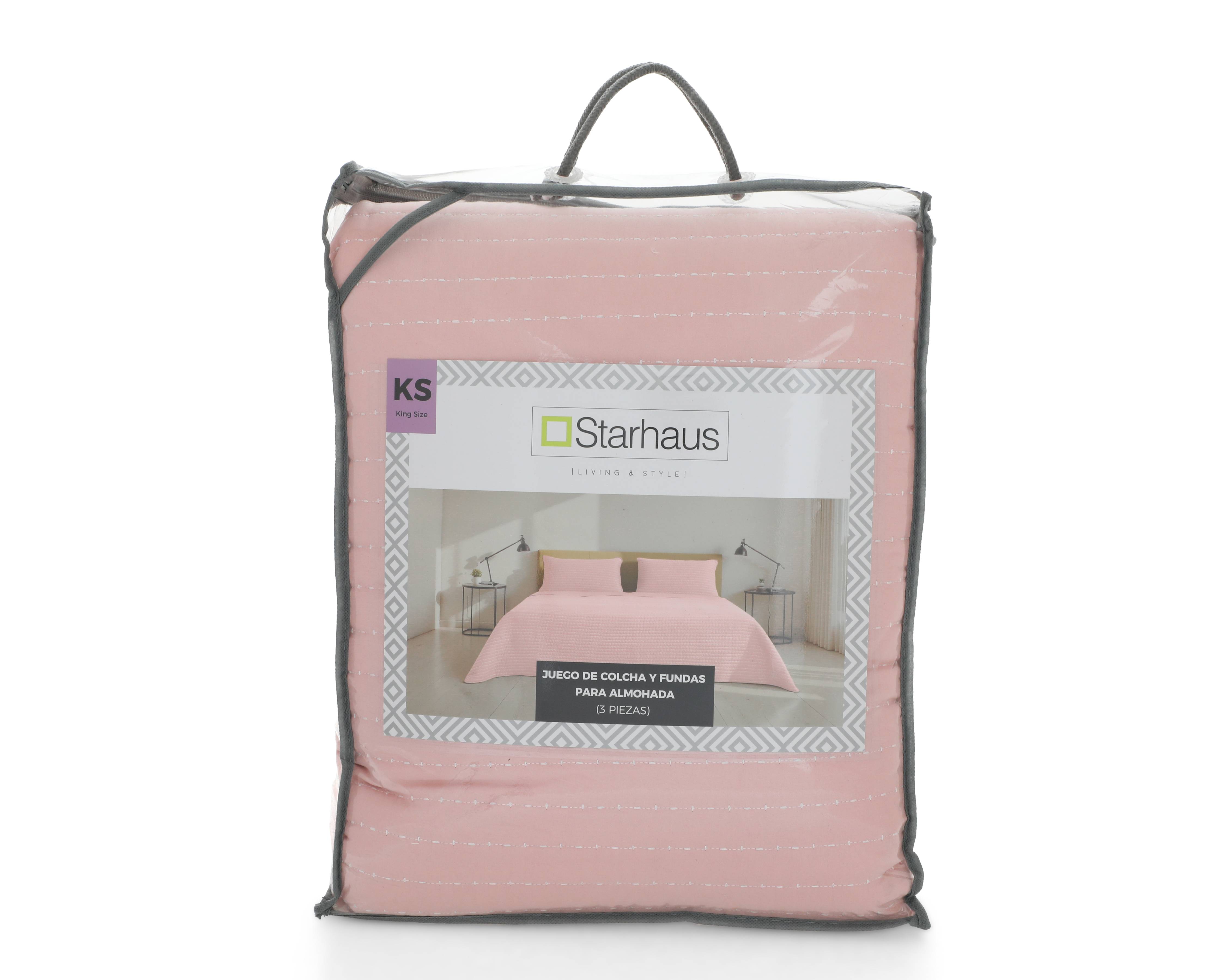 Foto 4 | Foto 4 | Colcha King Size con Fundas para Almohada Starhaus Estefi Rosa 3 Piezas