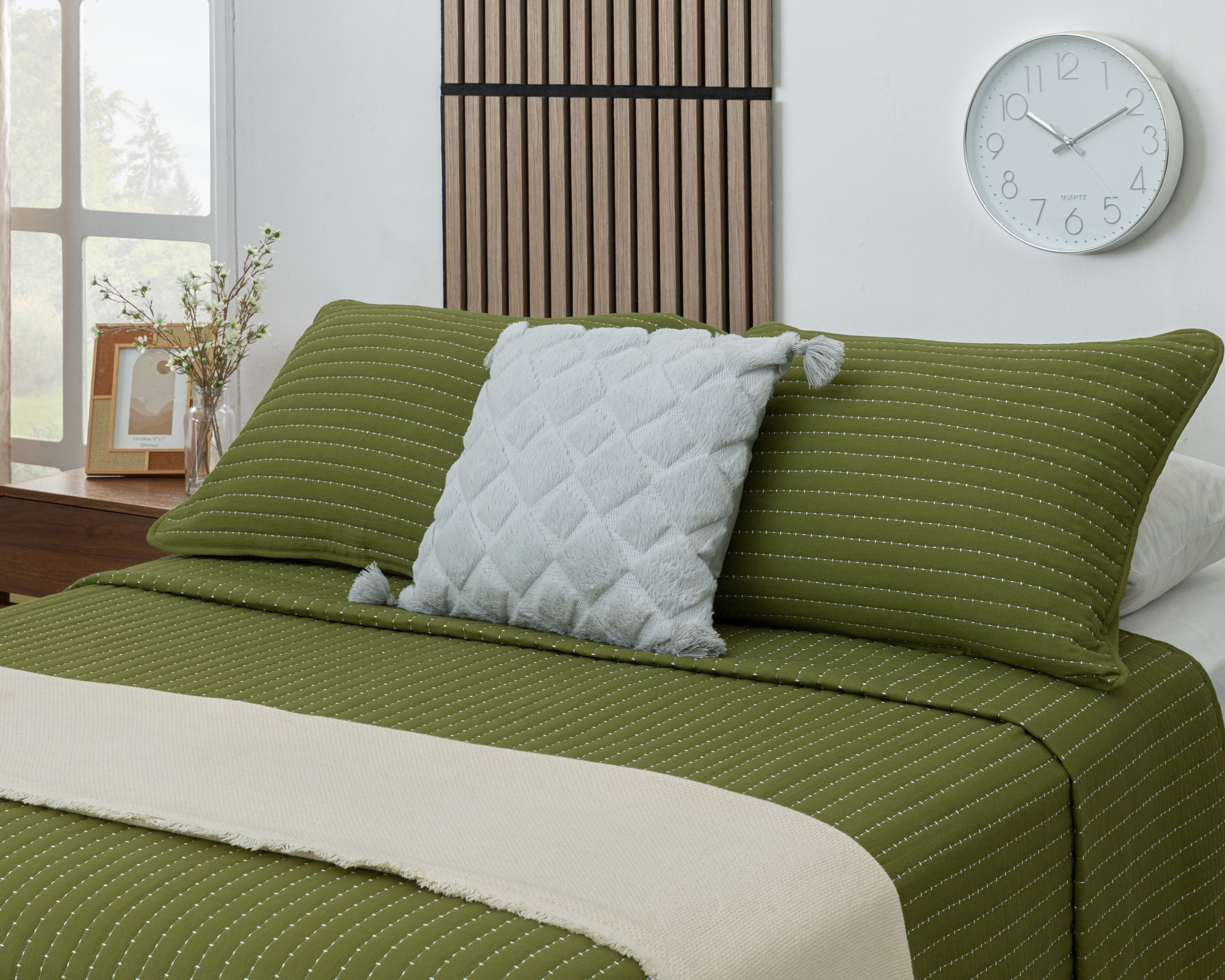 Colcha Matrimonial-Queen Size con Fundas para Almohada Starhaus Hilary Verde 3 Piezas