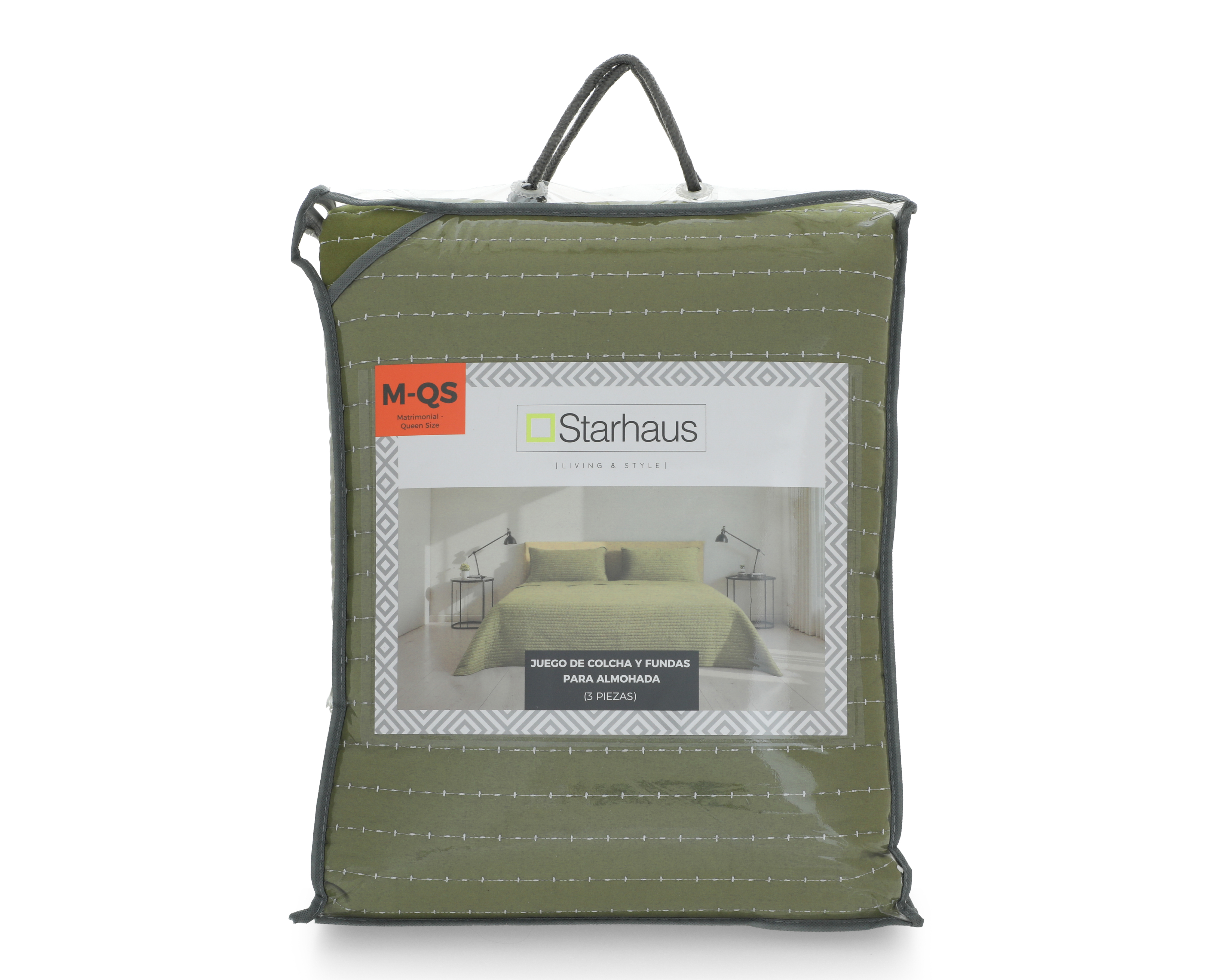 Foto 4 | Foto 4 | Colcha Matrimonial-Queen Size con Fundas para Almohada Starhaus Hilary Verde 3 Piezas