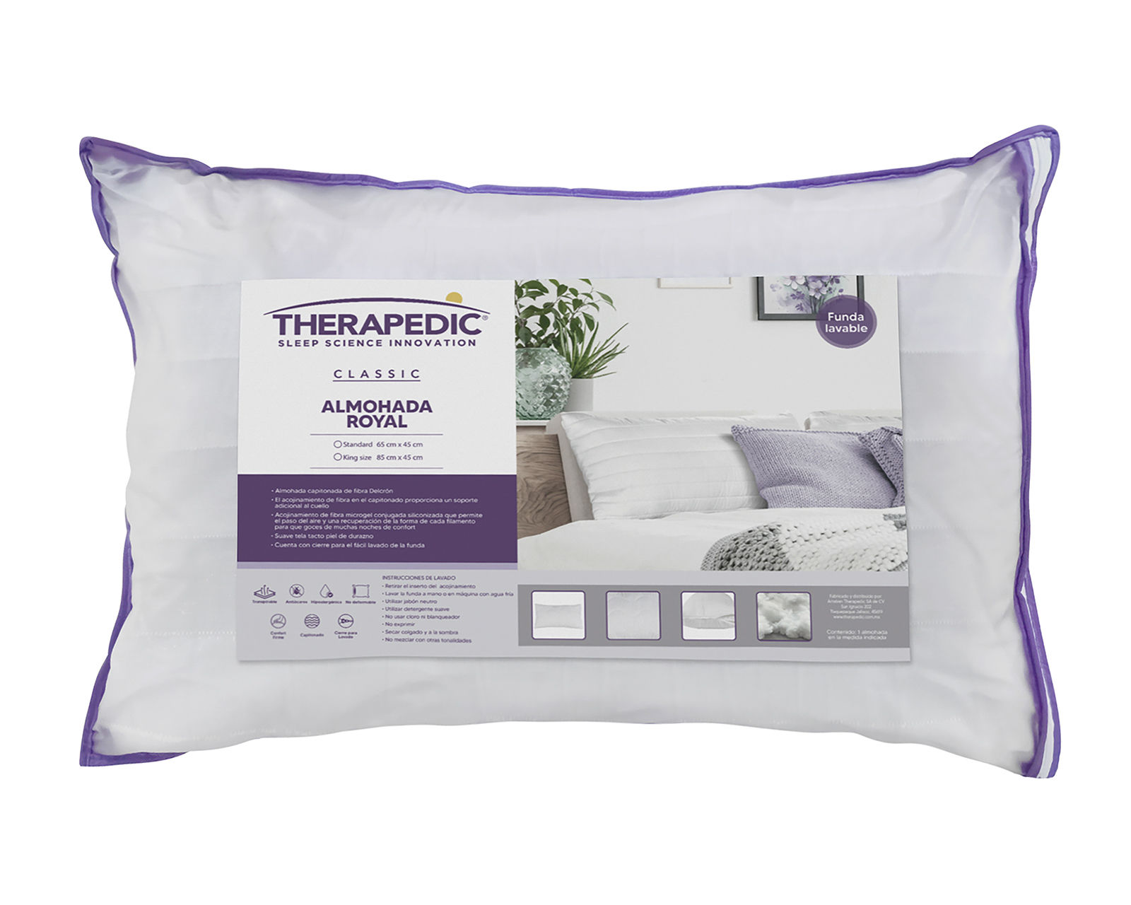 Foto 3 pulgar | Foto 2 | Funda para Almohada King Size Therapedic Royal Blanca