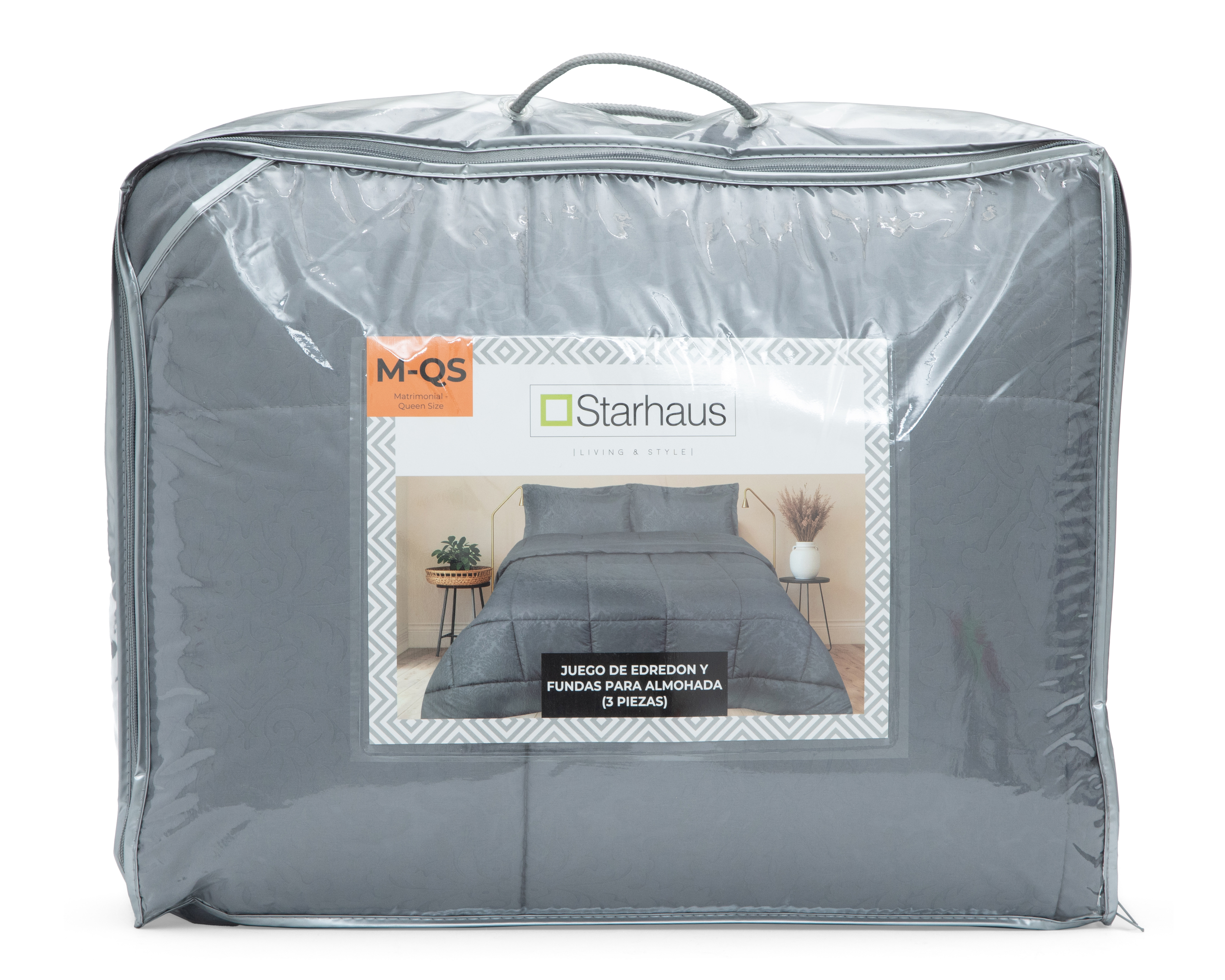 Foto 5 pulgar | Foto 4 | Edredón Matrimonial/Queen Size con Fundas para Almohada Starhaus Gerardo Mat Gris 3 Piezas