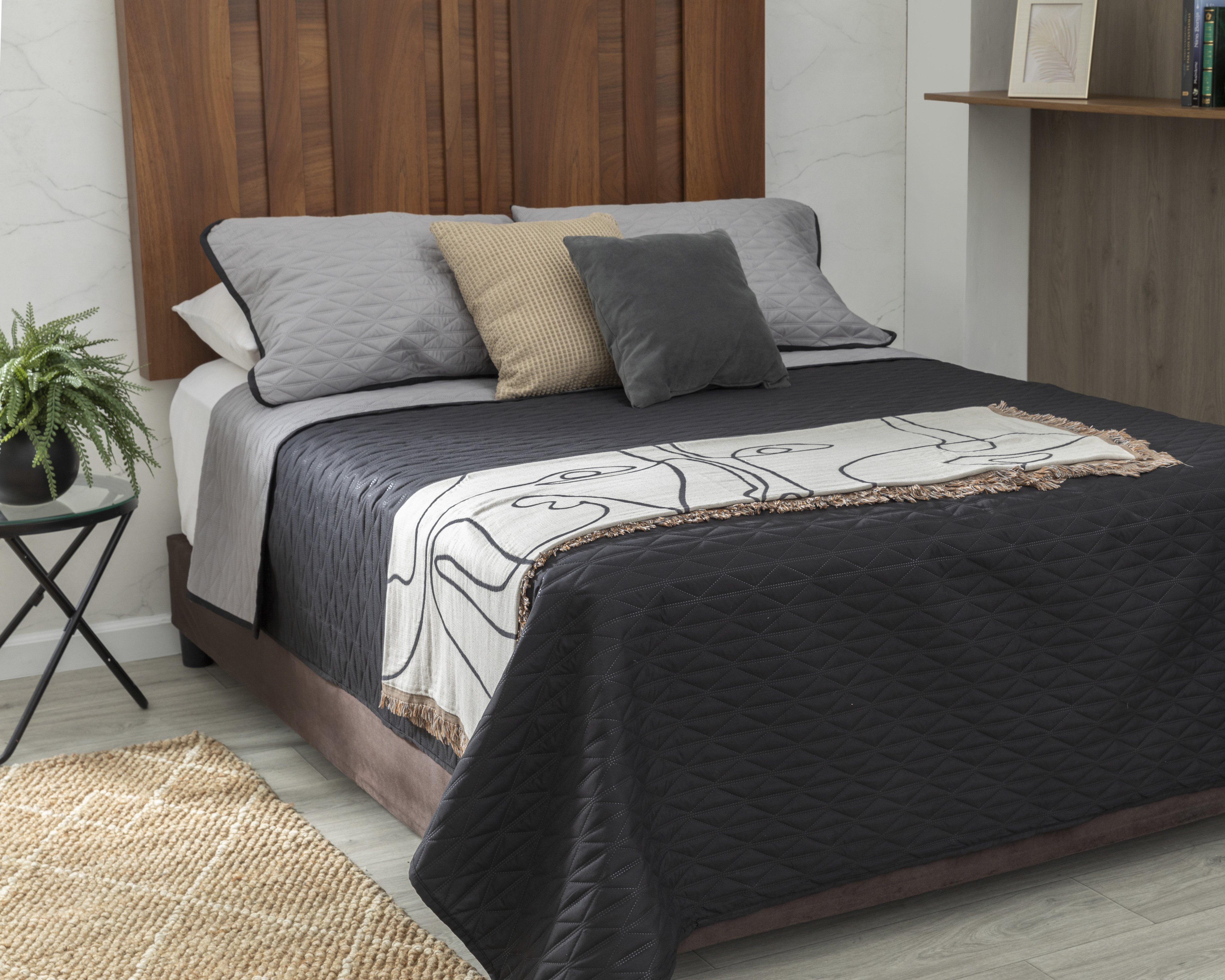 Colcha Matrimonial-Queen Size Starhaus Pimienta Negra y Gris 3 Piezas