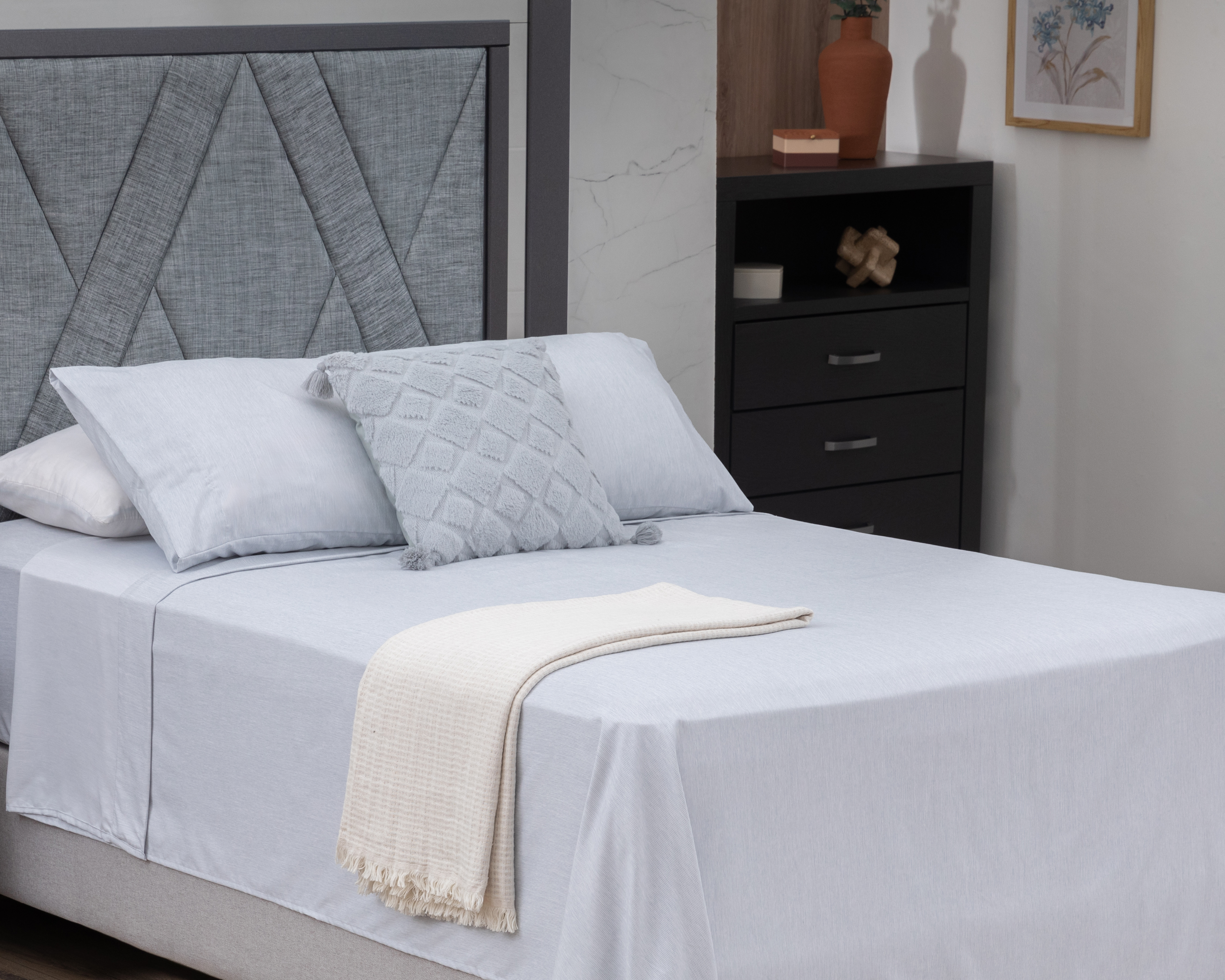 Sábana Queen Size con Fundas para Almohada Starhaus Maldivas Gris 4 Piezas