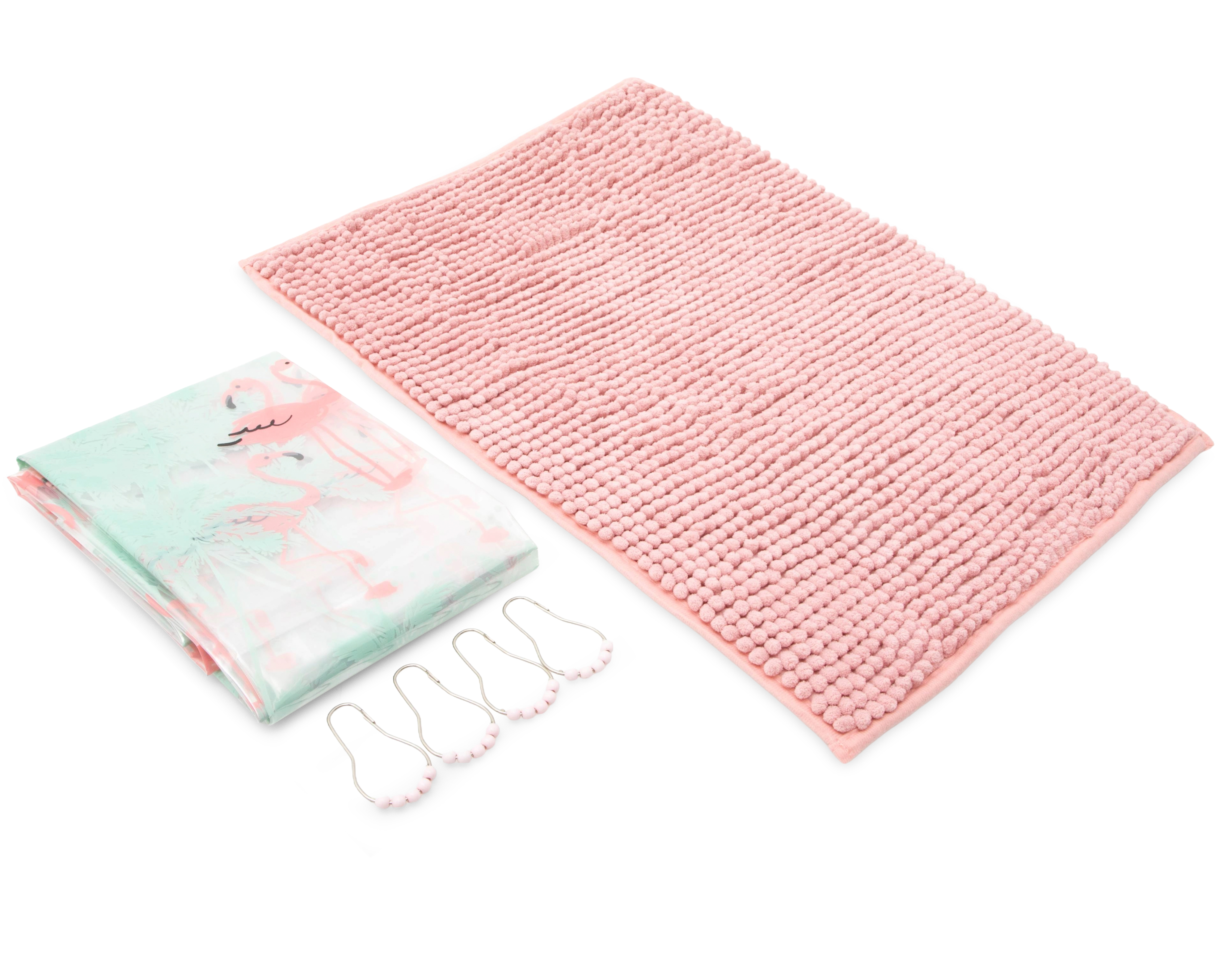 Foto 2 pulgar | Foto 1 | Cortina y Tapete para Baño Starhaus Rosa 14 Piezas