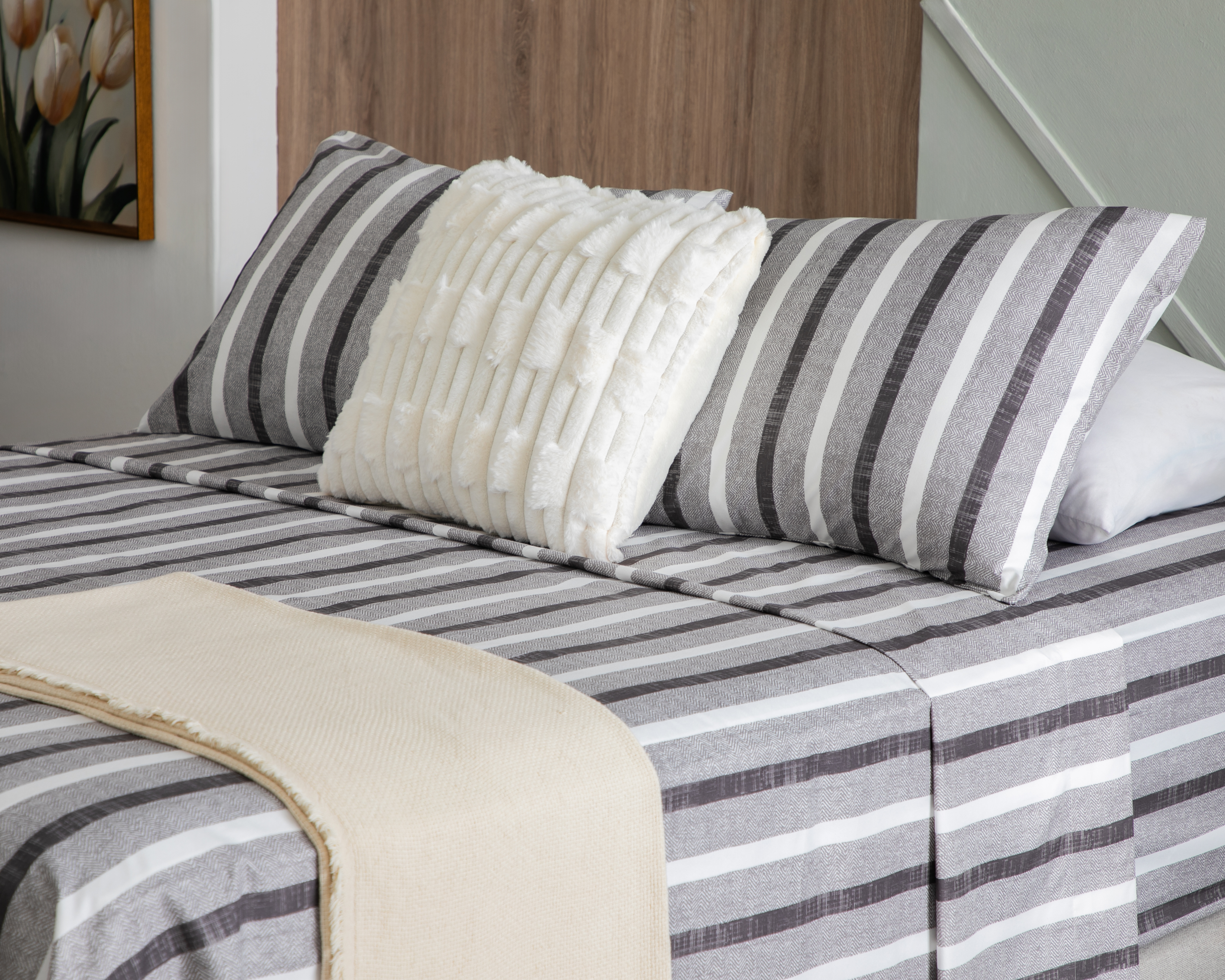 Sábana Queen Size Starhaus Italia a Rayas 4 Piezas