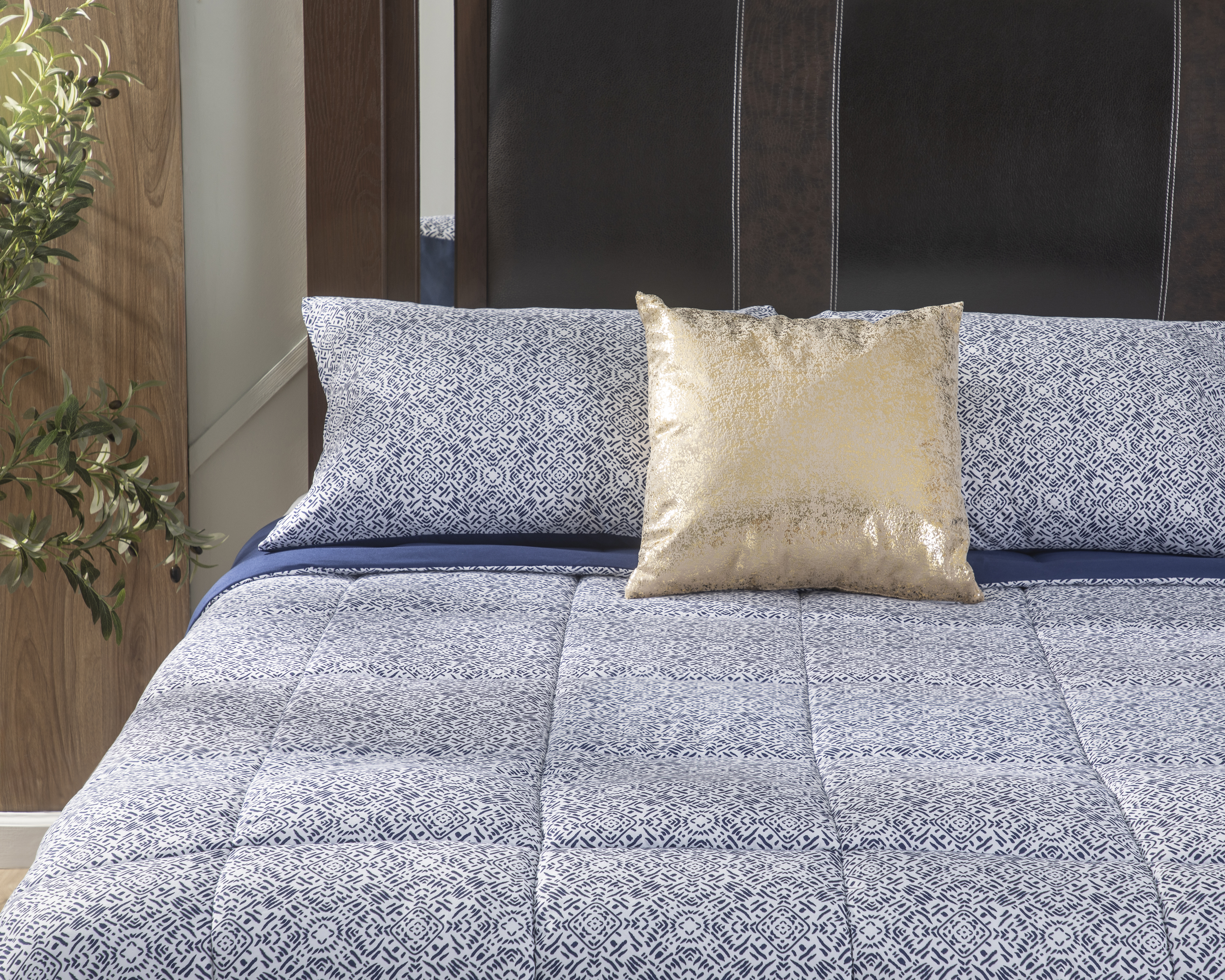 Edredón Matrimonial/Queen Size con Fundas para Almohada Starhaus Andrei Azul 3 Piezas