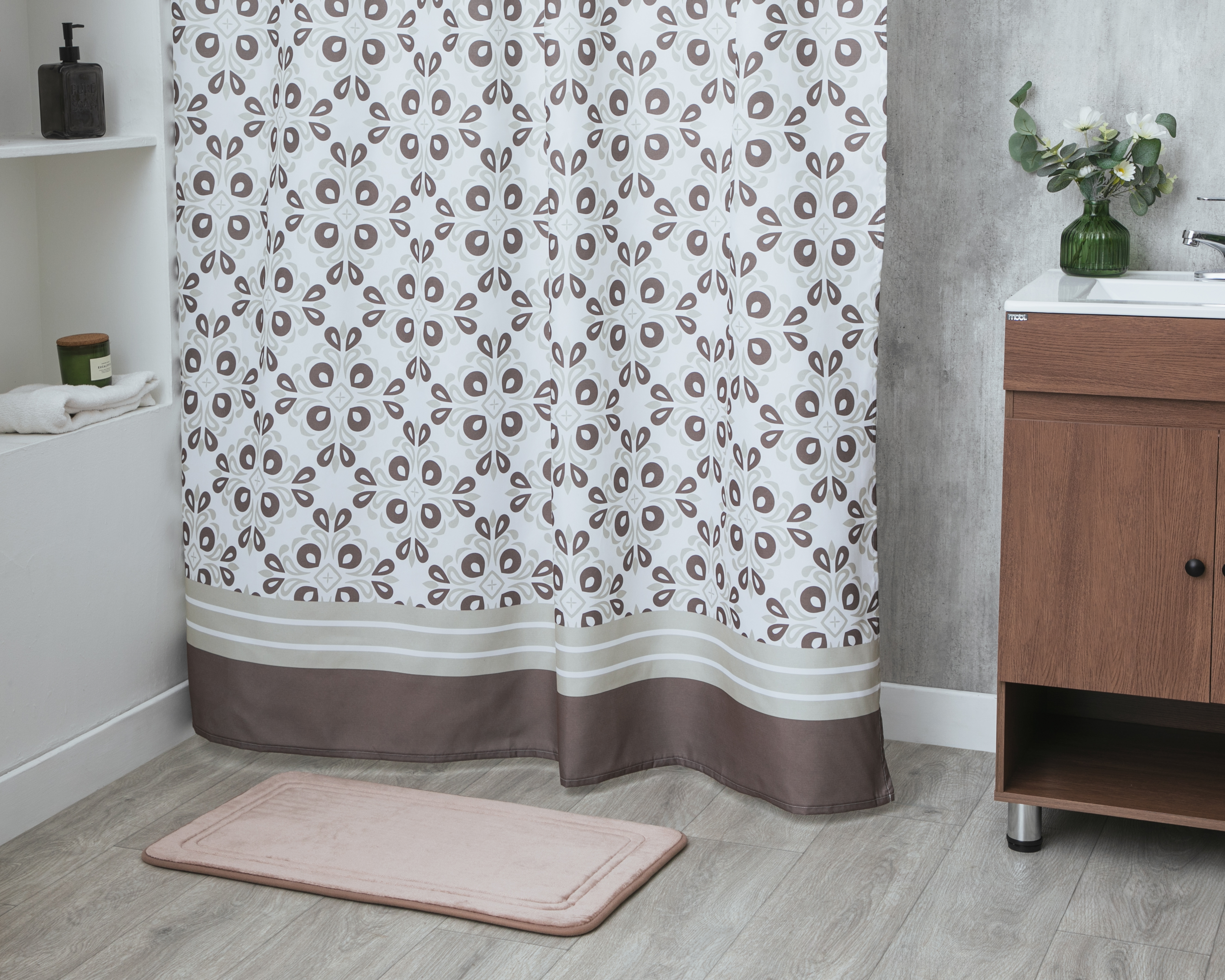 Foto 6 | Foto 6 | Cortina y Tapete para Baño Starhaus Beige 2 Piezas