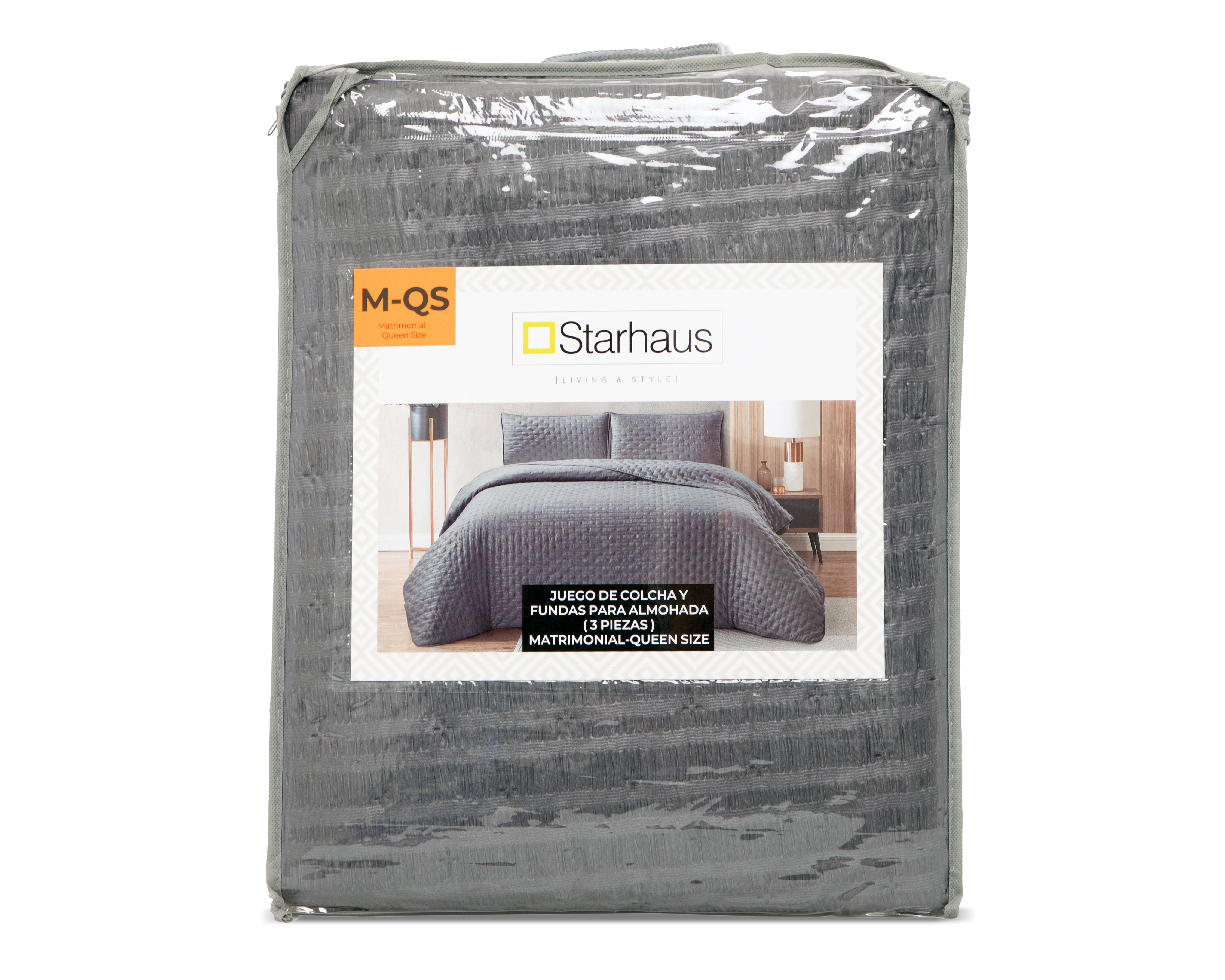 Foto 4 | Foto 4 | Colcha Matrimonial con Fundas para Almohada Starhaus Arabella Gris 3 Piezas