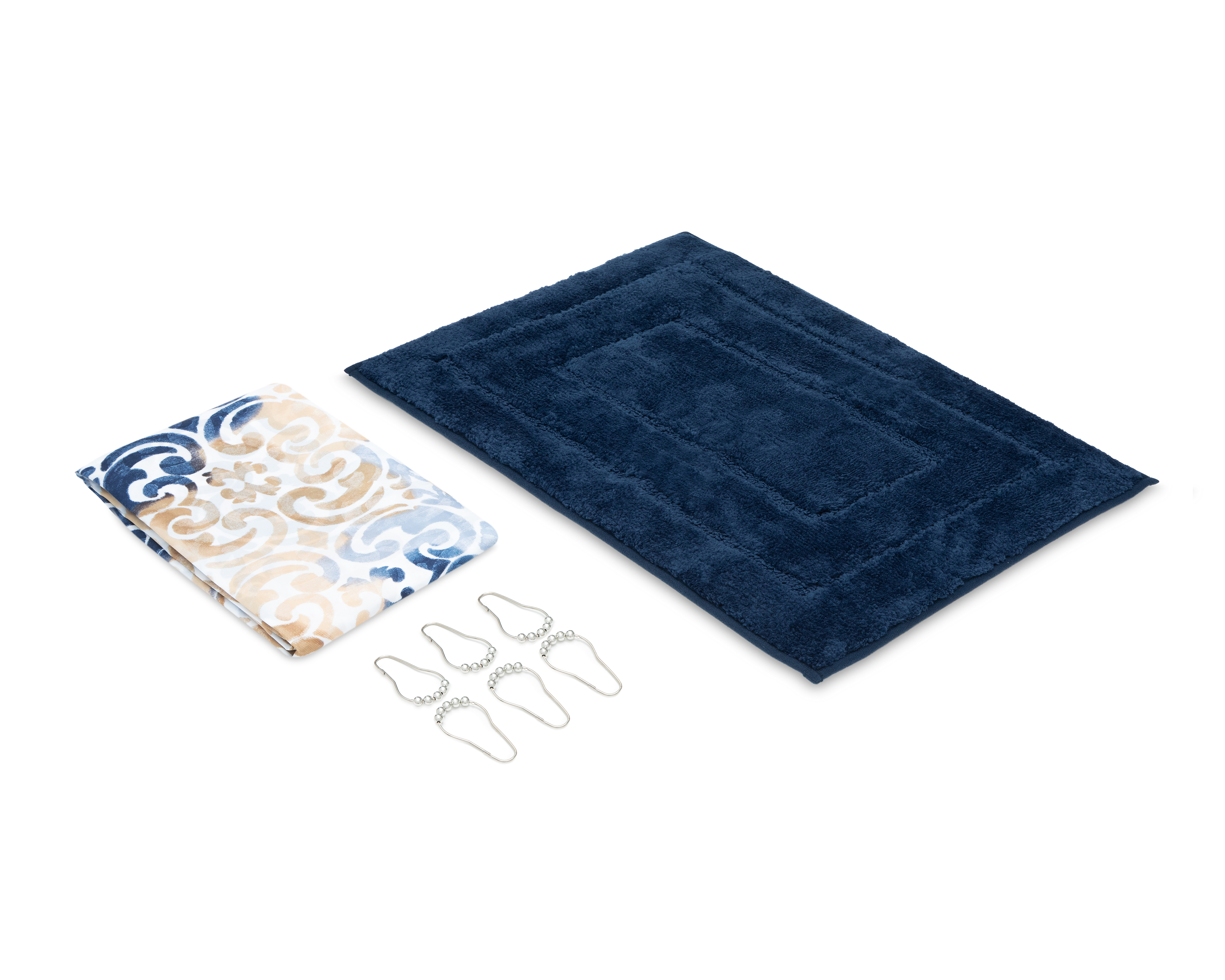 Foto 2 pulgar | Foto 1 | Cortina y Tapete para Baño Starhaus Azul y Dorado 2 Piezas