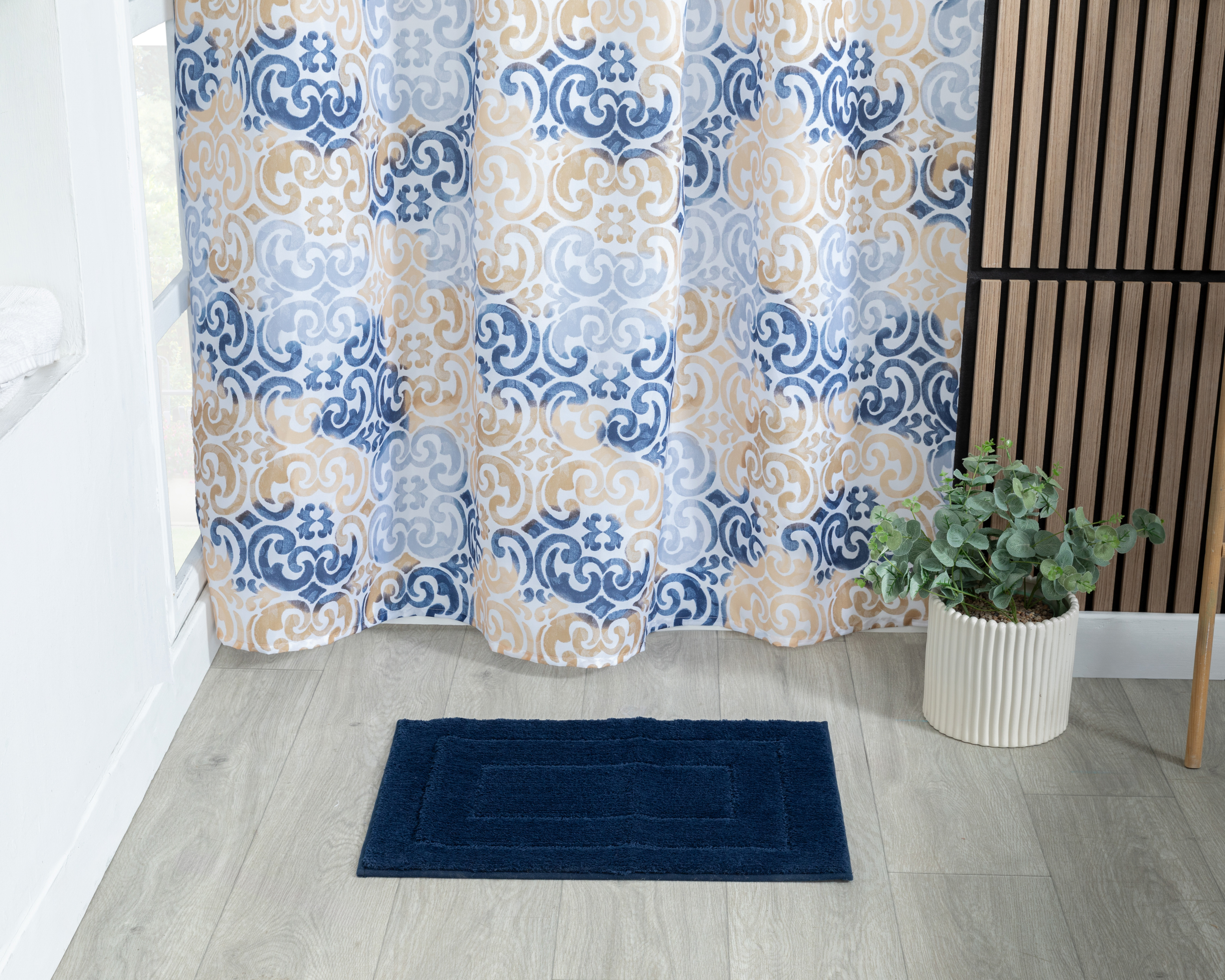 Foto 6 | Foto 6 | Cortina y Tapete para Baño Starhaus Azul y Dorado 2 Piezas