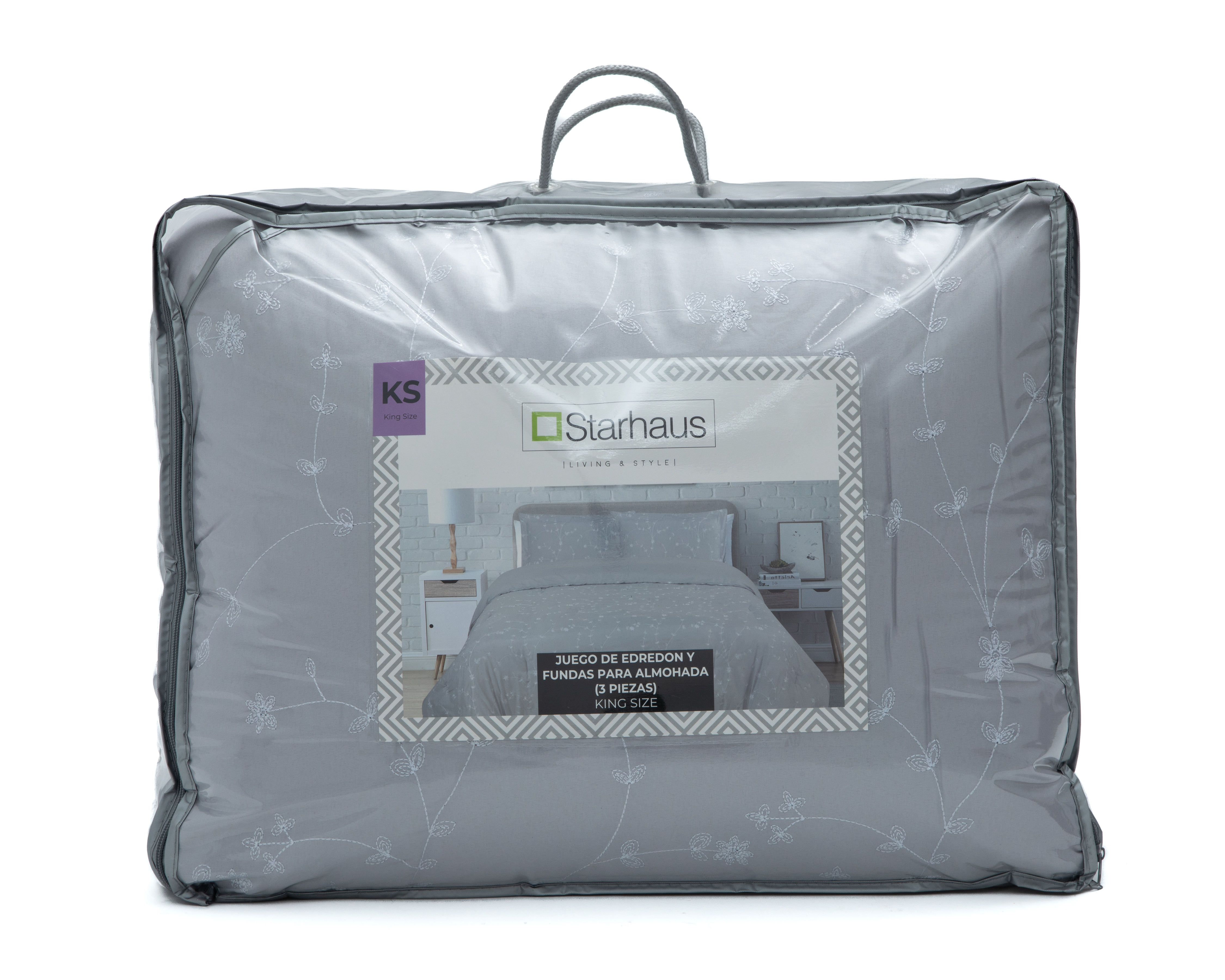 Foto 5 pulgar | Foto 4 | Edredón King Size con Fundas para Almohada Starhaus Paola Gris 3 Piezas