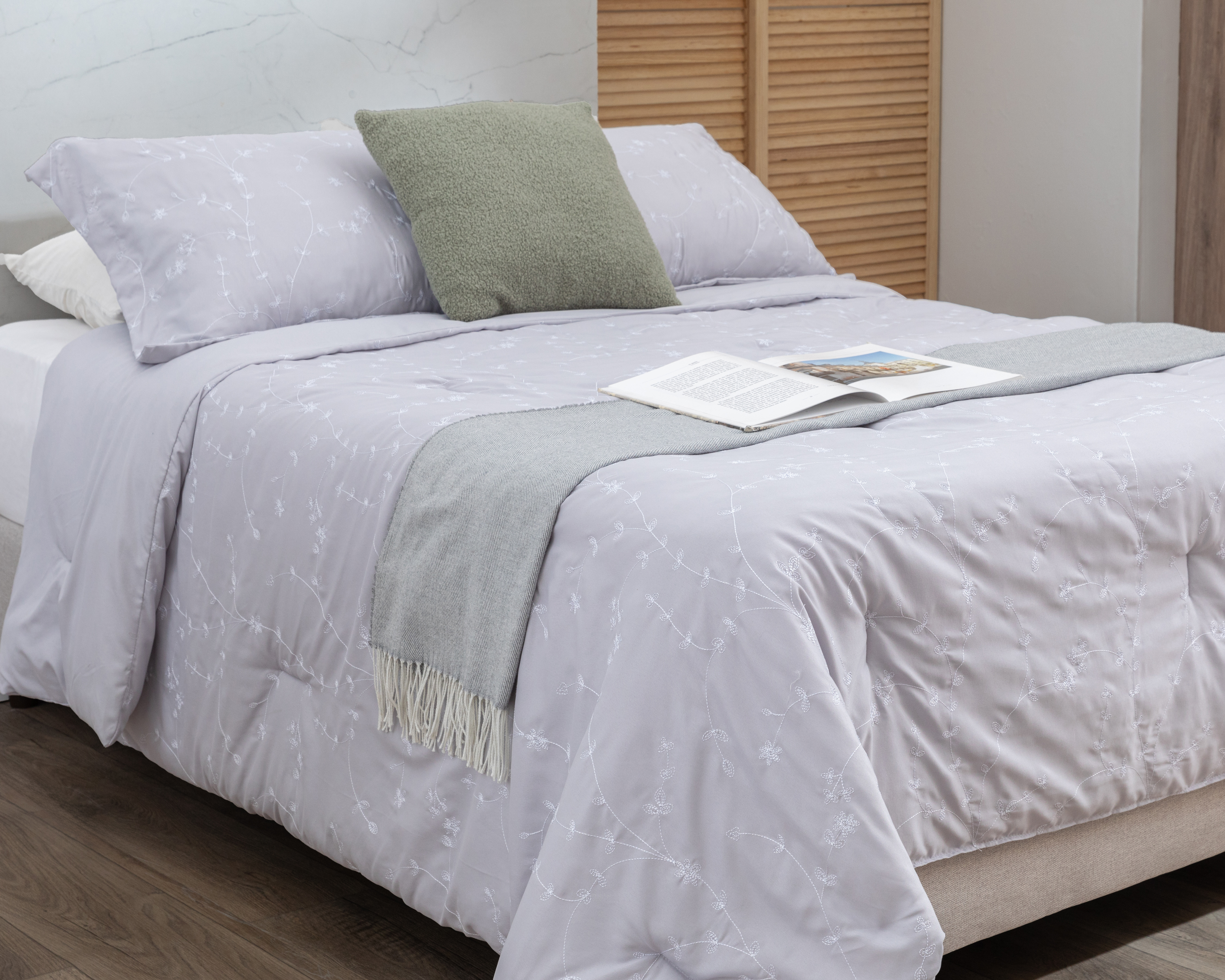 Edredón Matrimonial/Queen Size con Fundas para Almohada Starhaus Paola Mat Gris 3 Piezas