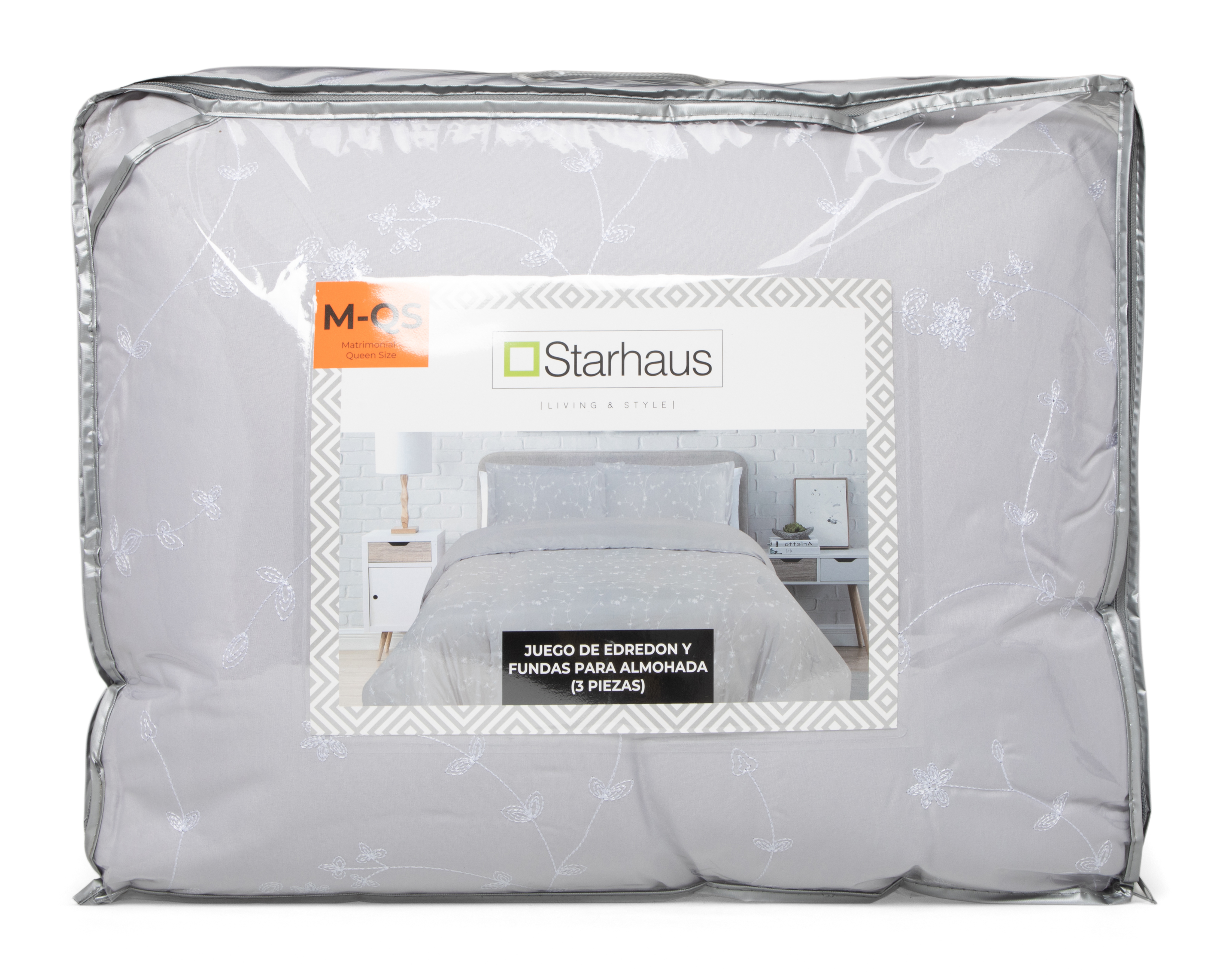 Foto 4 | Foto 4 | Edredón Matrimonial/Queen Size con Fundas para Almohada Starhaus Paola Mat Gris 3 Piezas