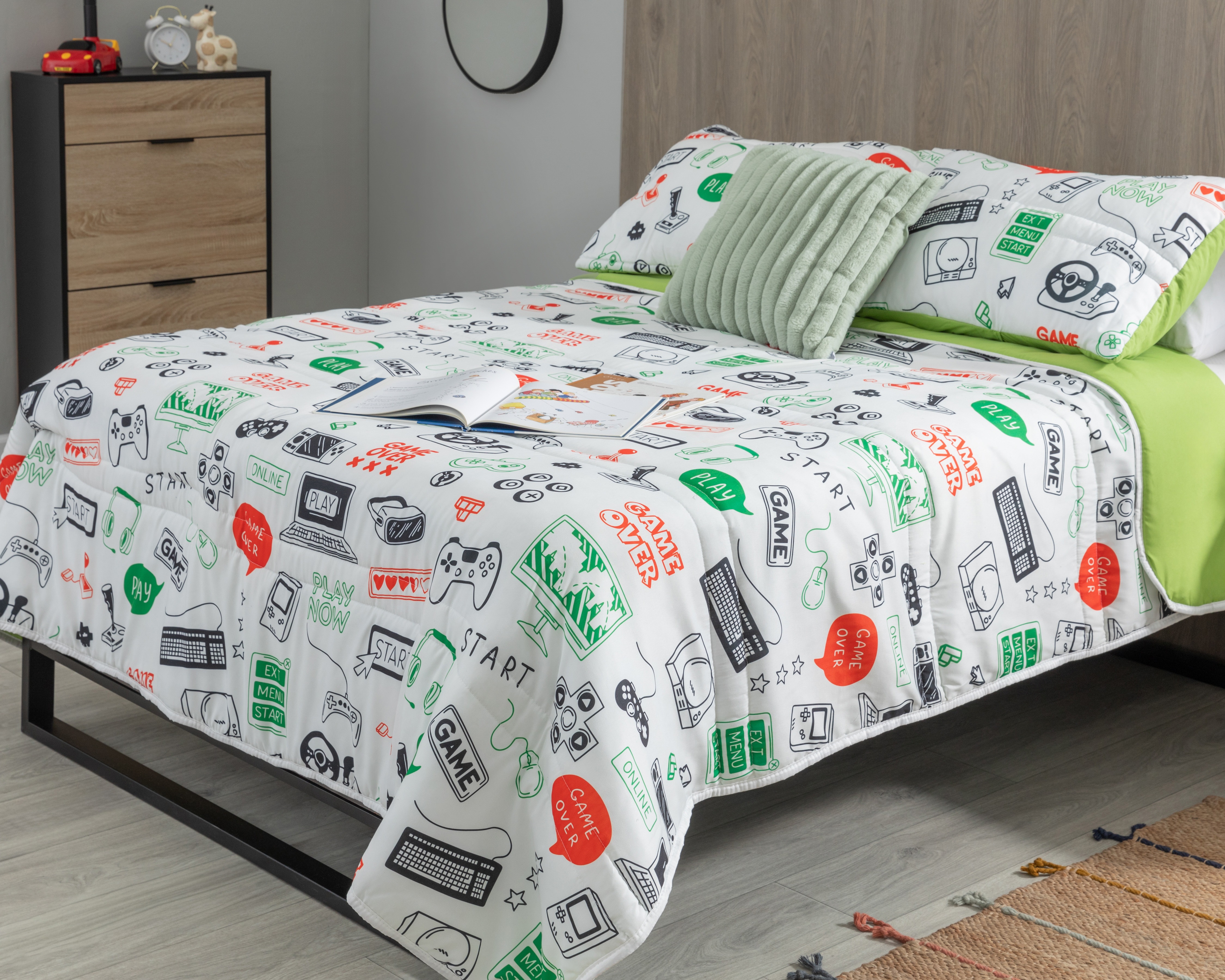 Edredón Matrimonial con Fundas para Almohada Starhaus Gamer Blanco 3 Piezas