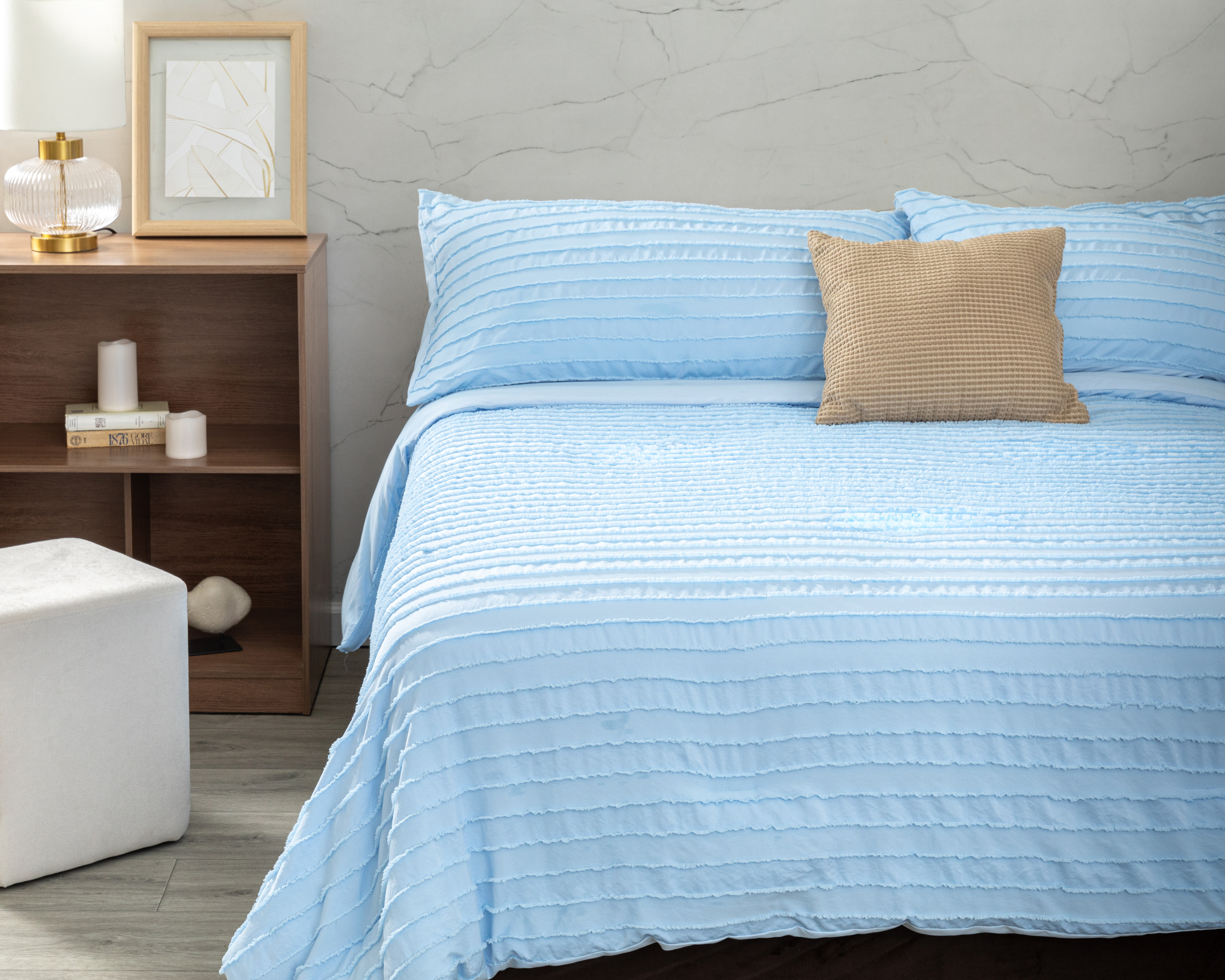 Edredón Matrimonial/Queen Size con Fundas para Almohada Starhaus Bleu Azul 3 Piezas