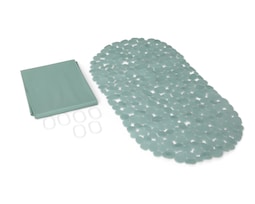 Cortina y Tapete de Baño Starhaus Verde 2 Piezas