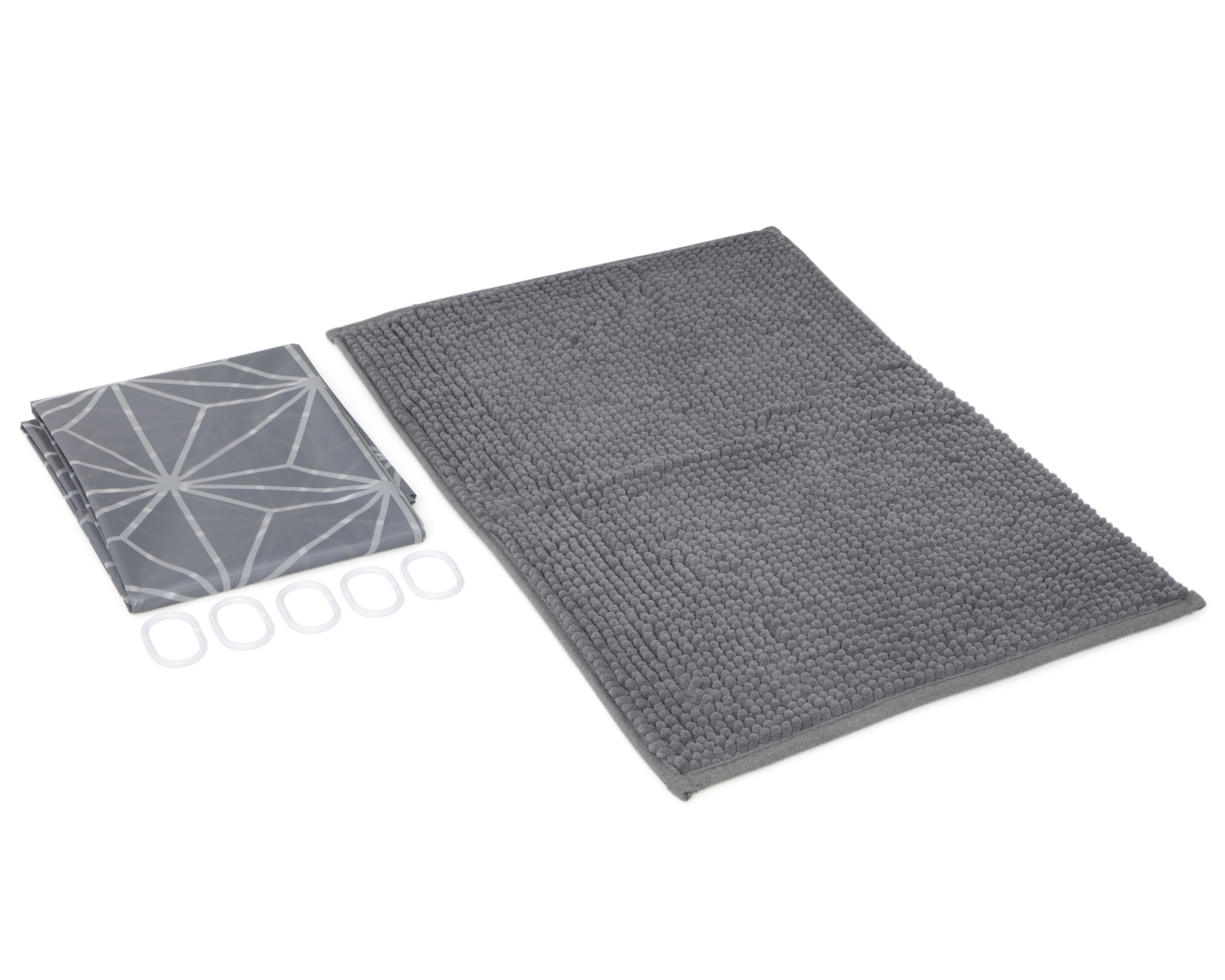 Cortina y Tapete para Baño Starhaus Gris 2 Piezas