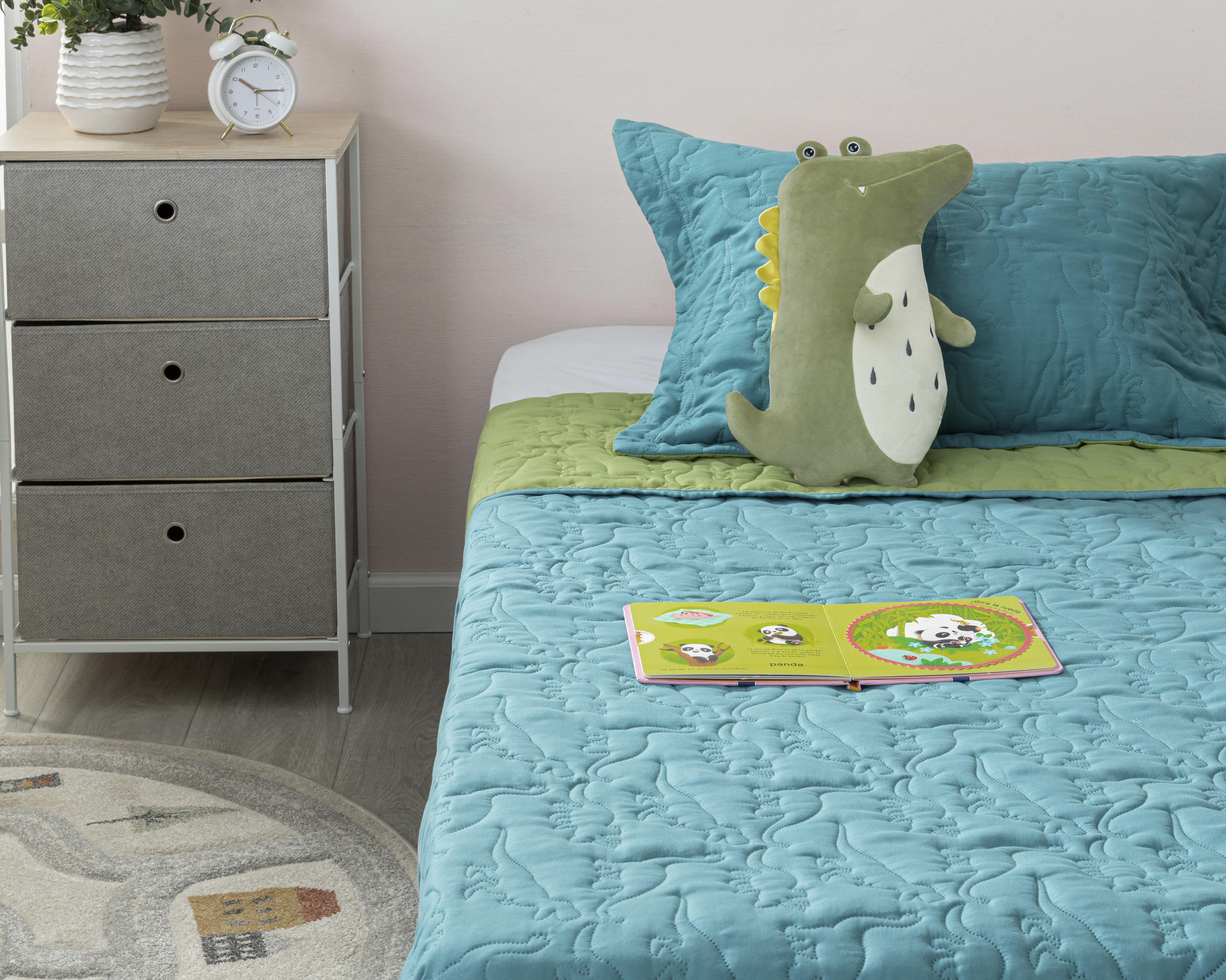 Edredón Individual con Funda para Almohada Starhaus Funny Dinos Verde 2 Piezas