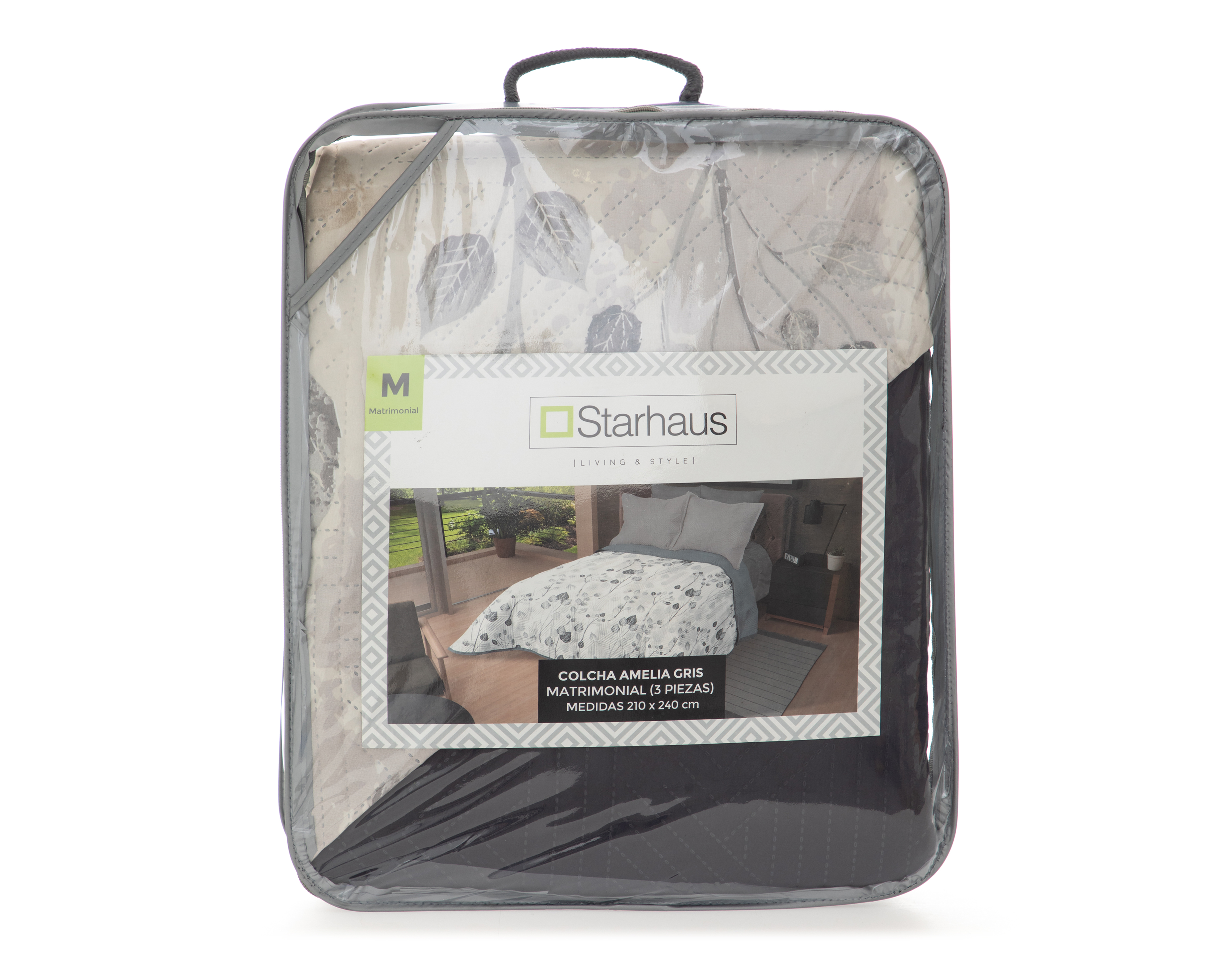 Foto 4 | Foto 4 | Colcha Matrimonial con Fundas para Almohada Starhaus Amelia Gris 3 Piezas