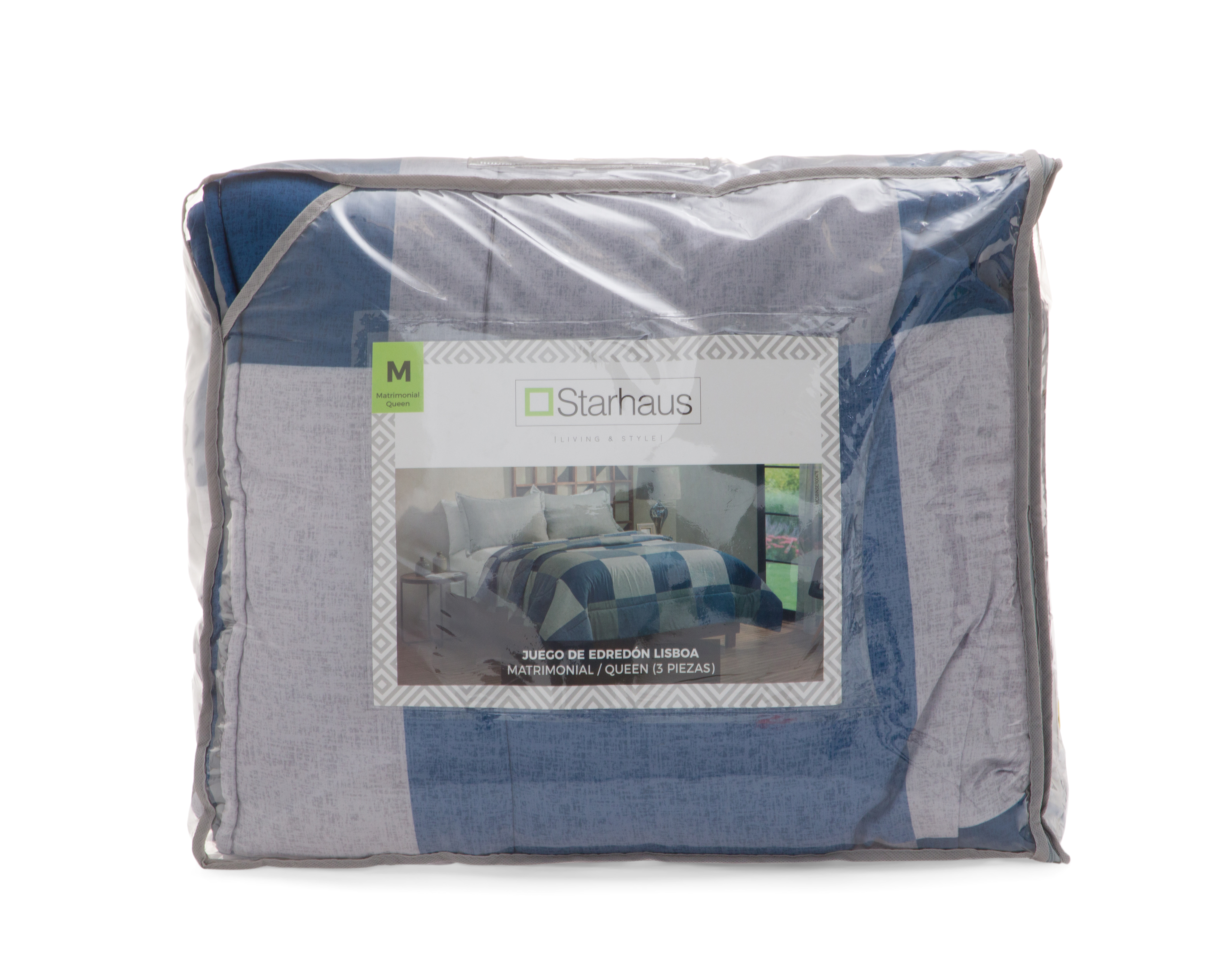 Foto 4 | Foto 4 | Edredón Matrimonial Queen con Fundas para Almohada Starhaus Lisboa Azul 3 Piezas