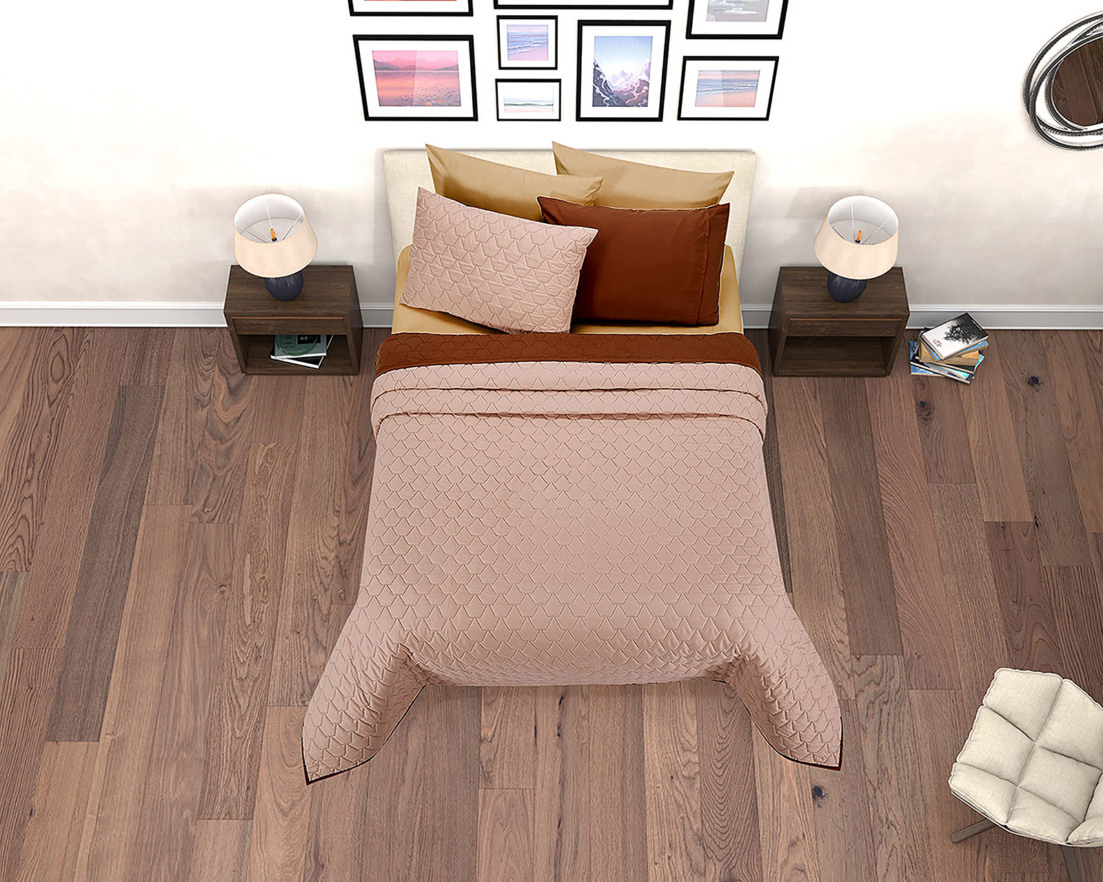 Foto 8 | Foto 8 | Colcha Providencia Matrimonial Escudo Café y Beige 3 Piezas