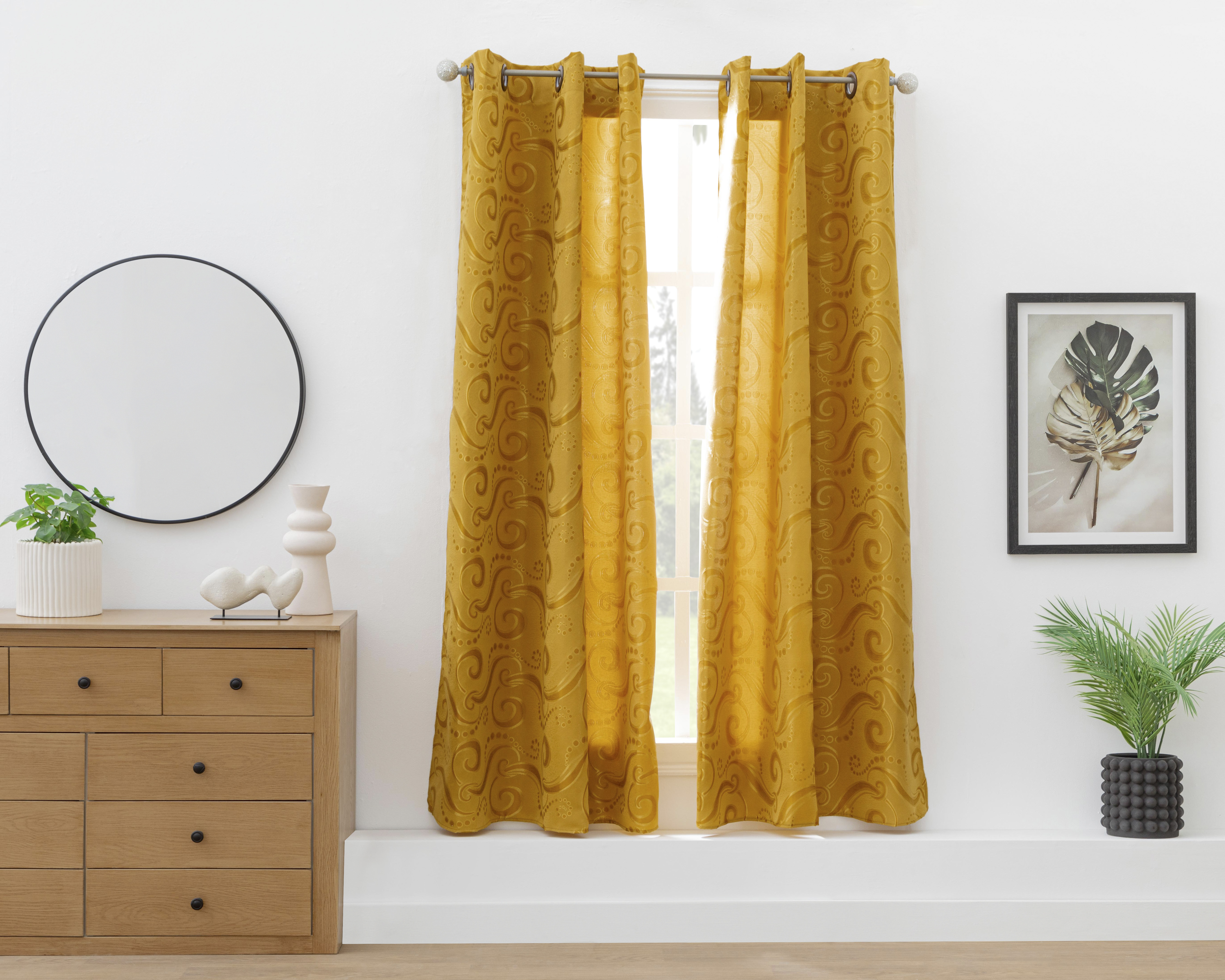 Foto 2 pulgar | Foto 1 | Cortina Jacquard 210 x 300 cm Mostaza 2 Piezas