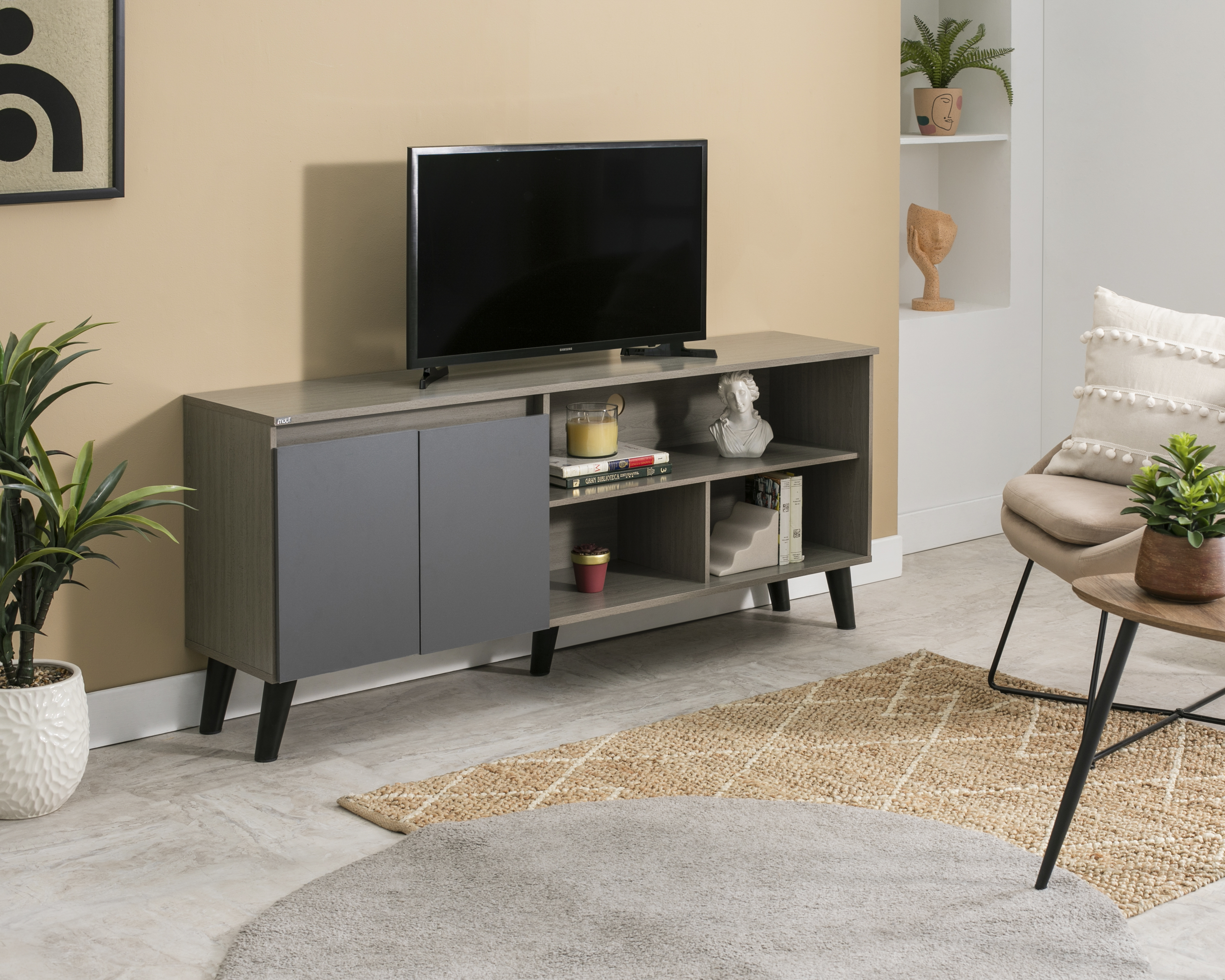 Foto 1 | Foto 1 | Mesa para Televisión Mobi Espinela Fresno y Gris