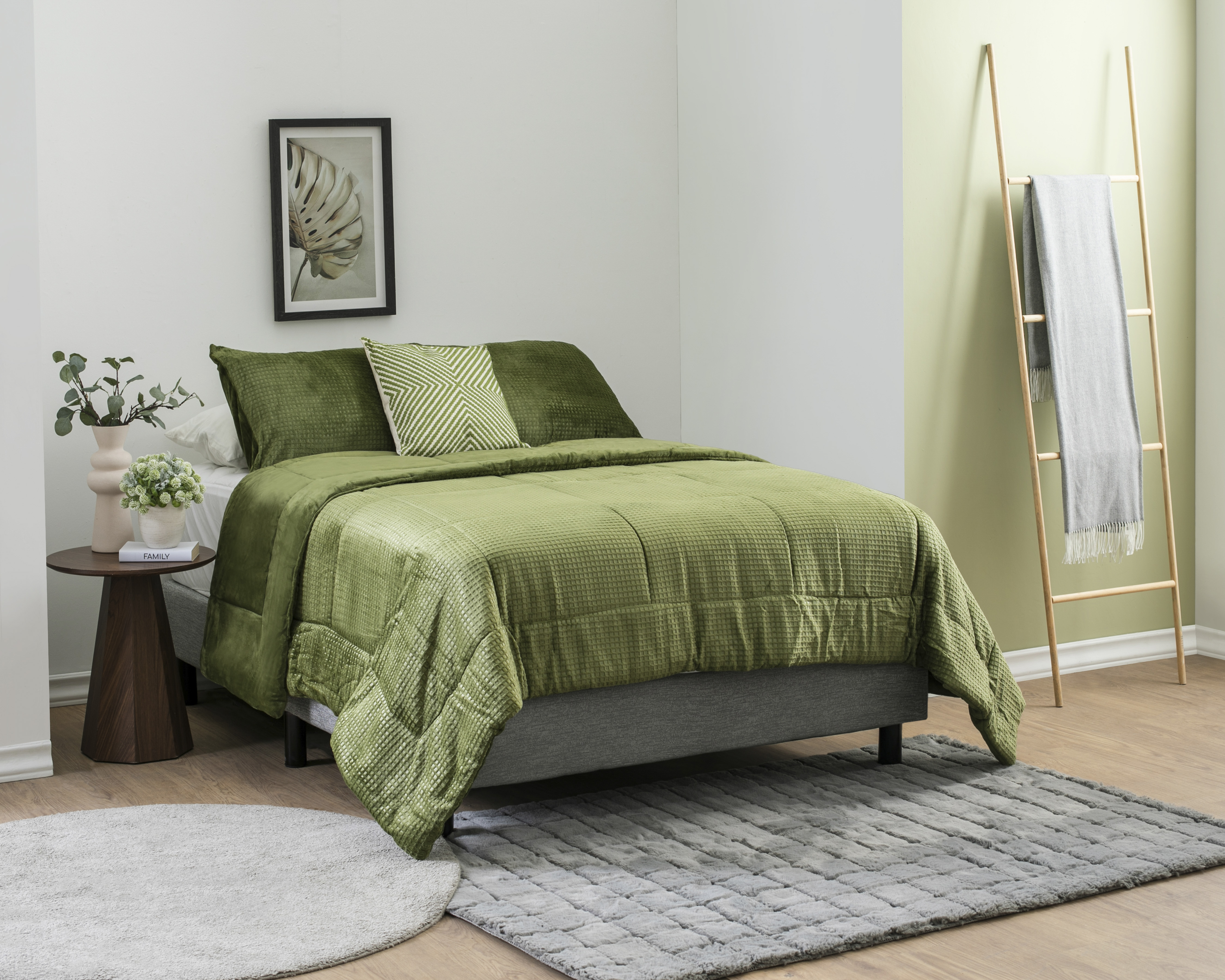 Cobertor Matri Queen Size Starhaus Leone Verde 3 Piezas