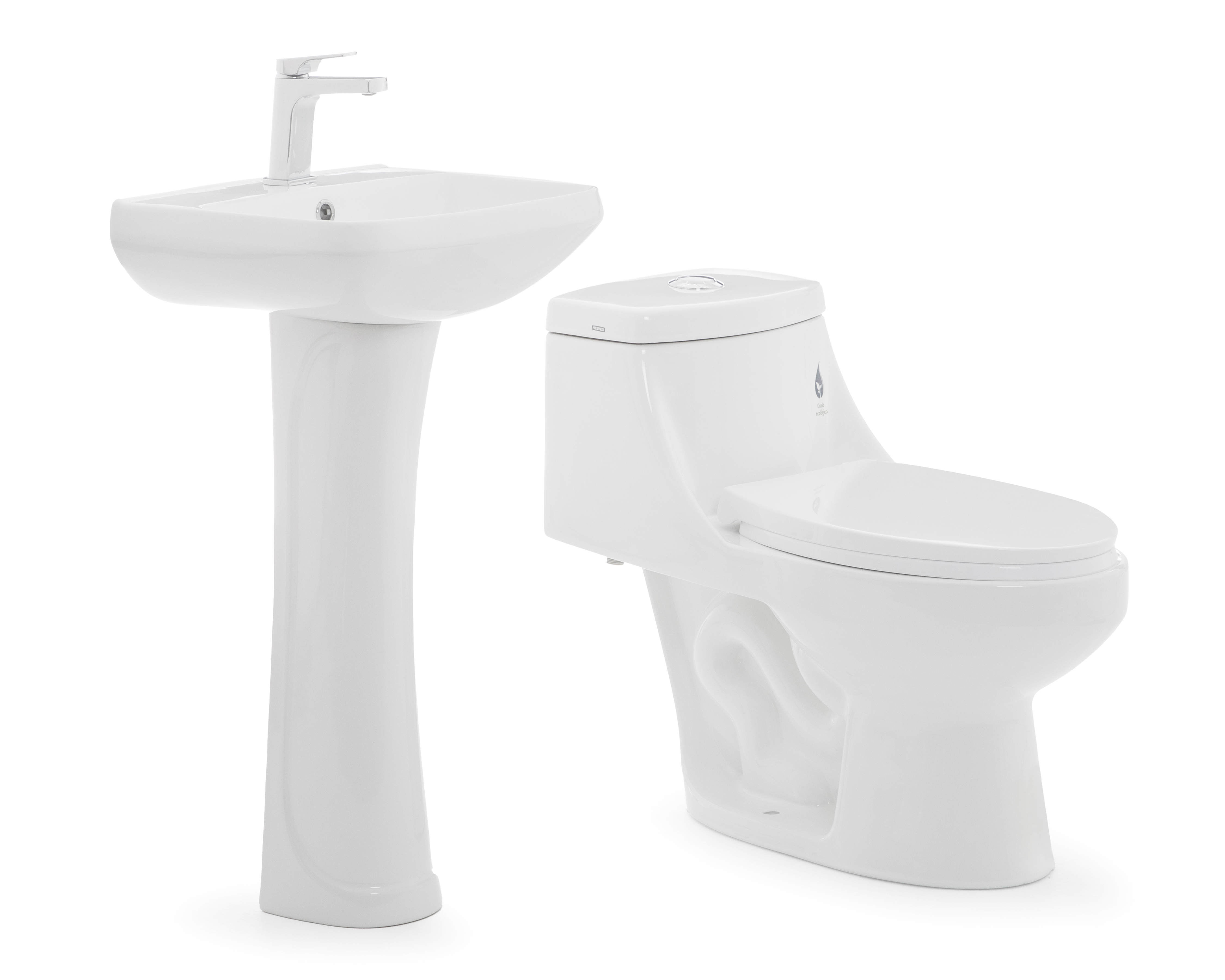 Paquete de Sanitario, Lavabo con Pedestal y Monomando HELVEX Op Cardo Premium 4.8 Litros de Cerámica