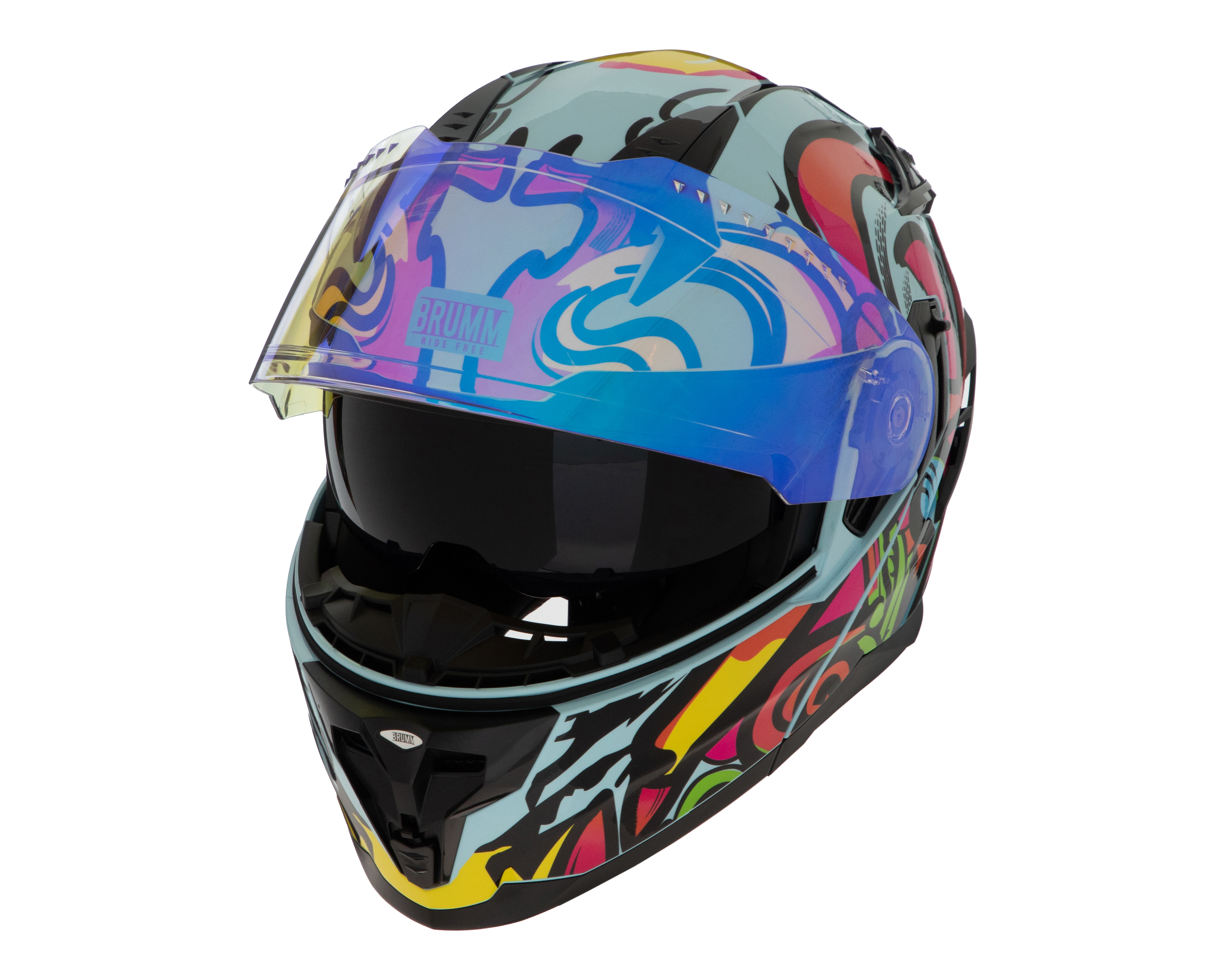 Foto 2 pulgar | Foto 1 | Casco para Motociclista Brumm Extragrande Multicolor Doble Visor