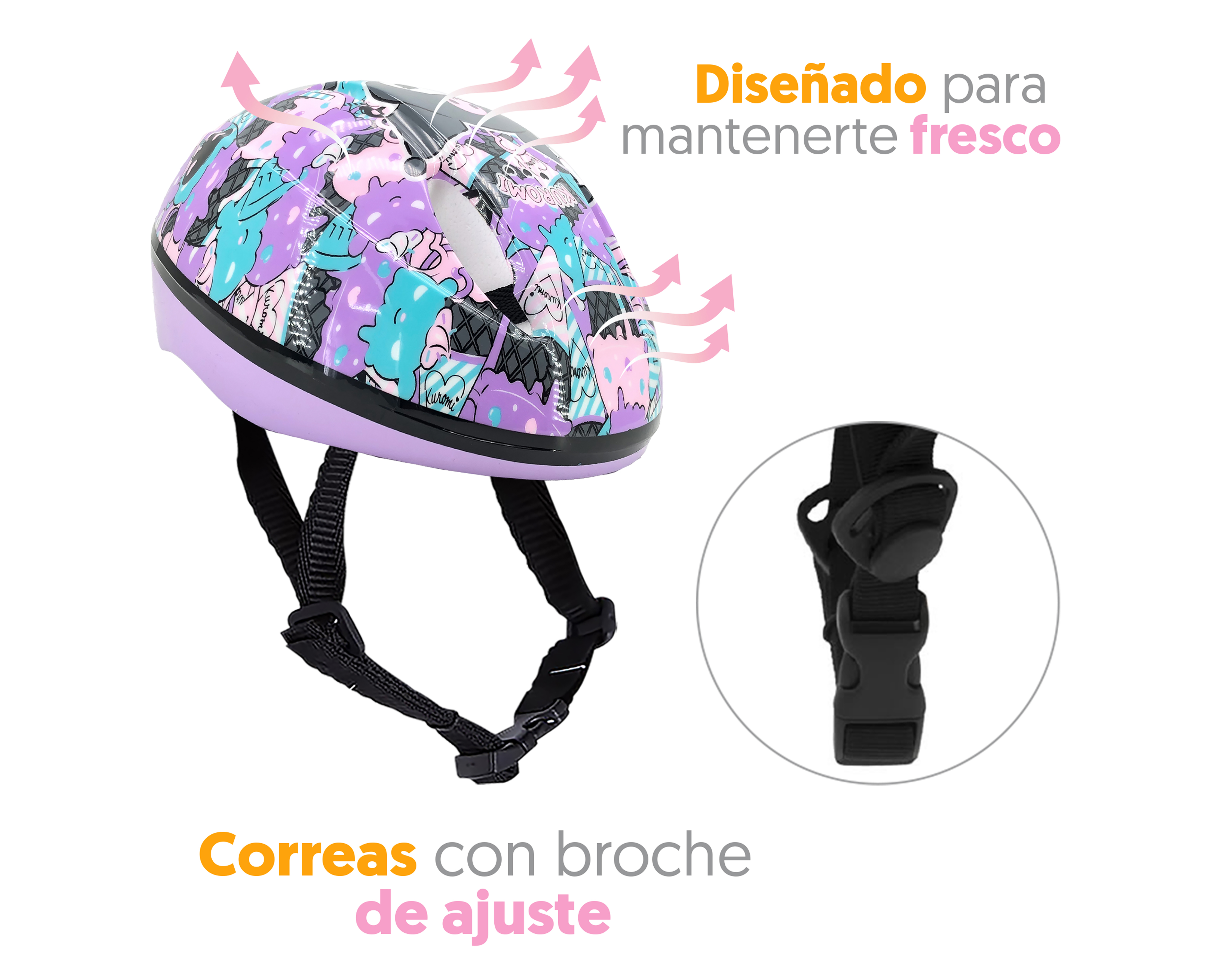 Foto 3 pulgar | Foto 2 | Casco con Rodilleras y Coderas Apache Kuromi 5 Piezas