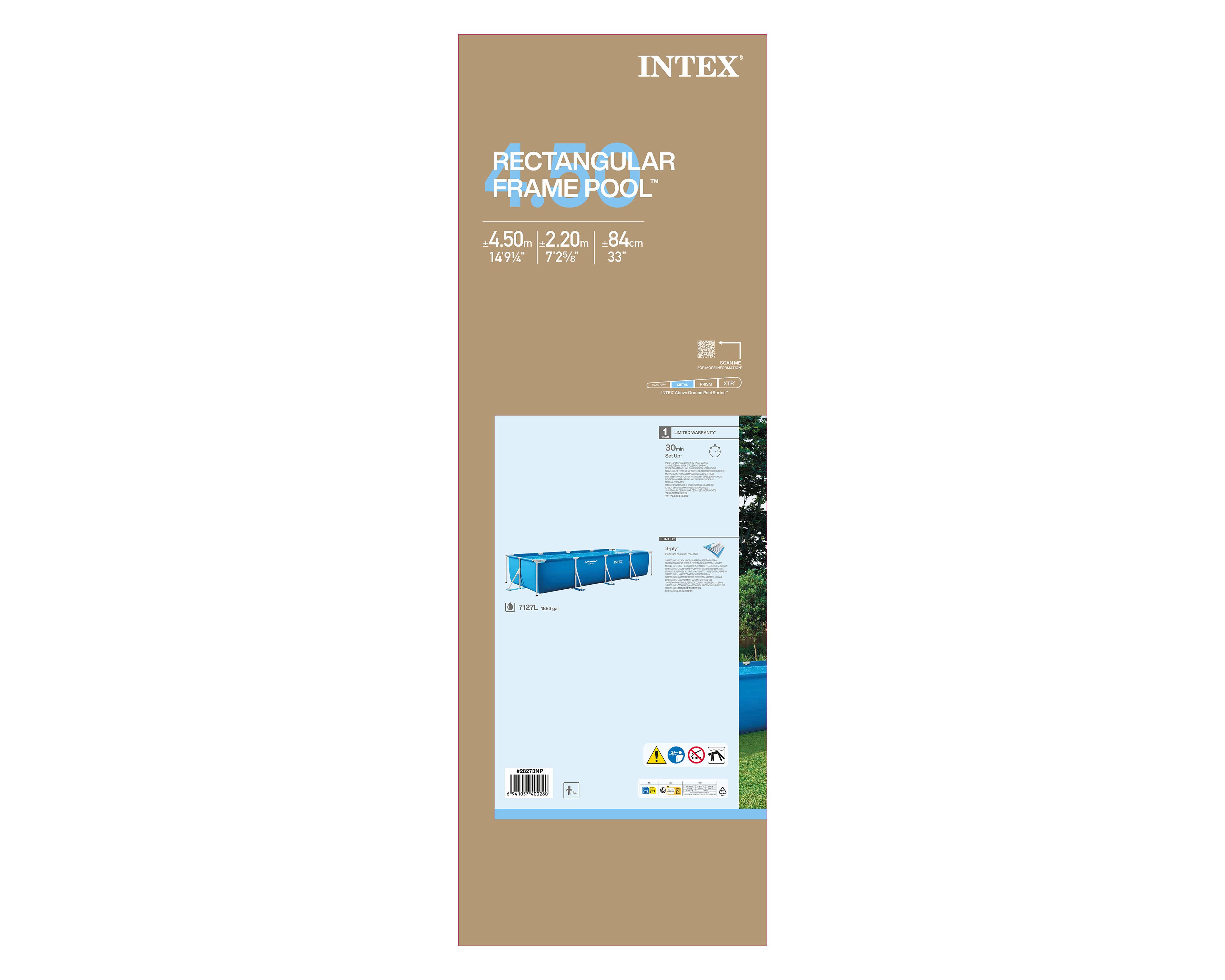 Foto 3 pulgar | Foto 2 | Alberca Rígida Rectangular Intex 7127 Litros 450 x 220 x 84 cm