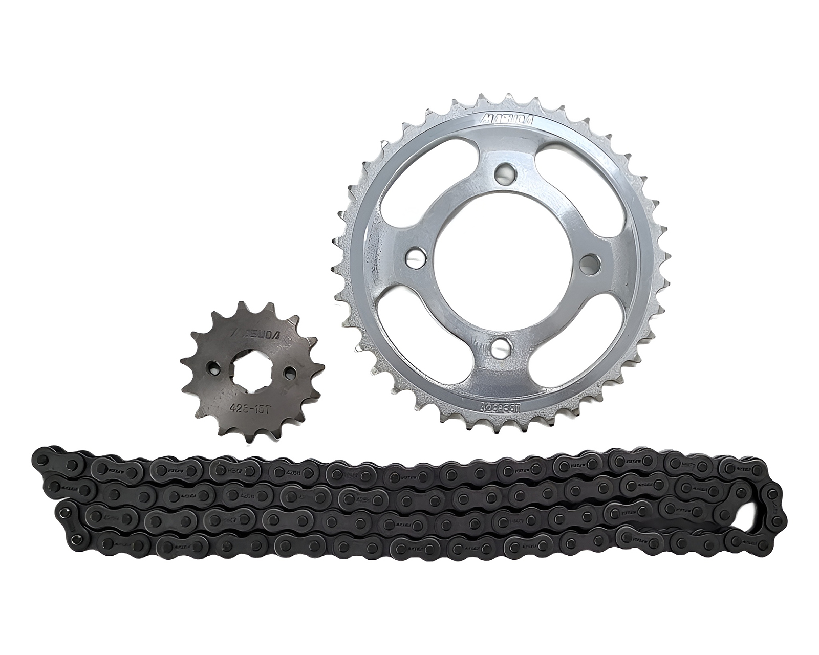 Set de Engranes con Cadena Metálica para Motocicleta Masuda 3 Piezas