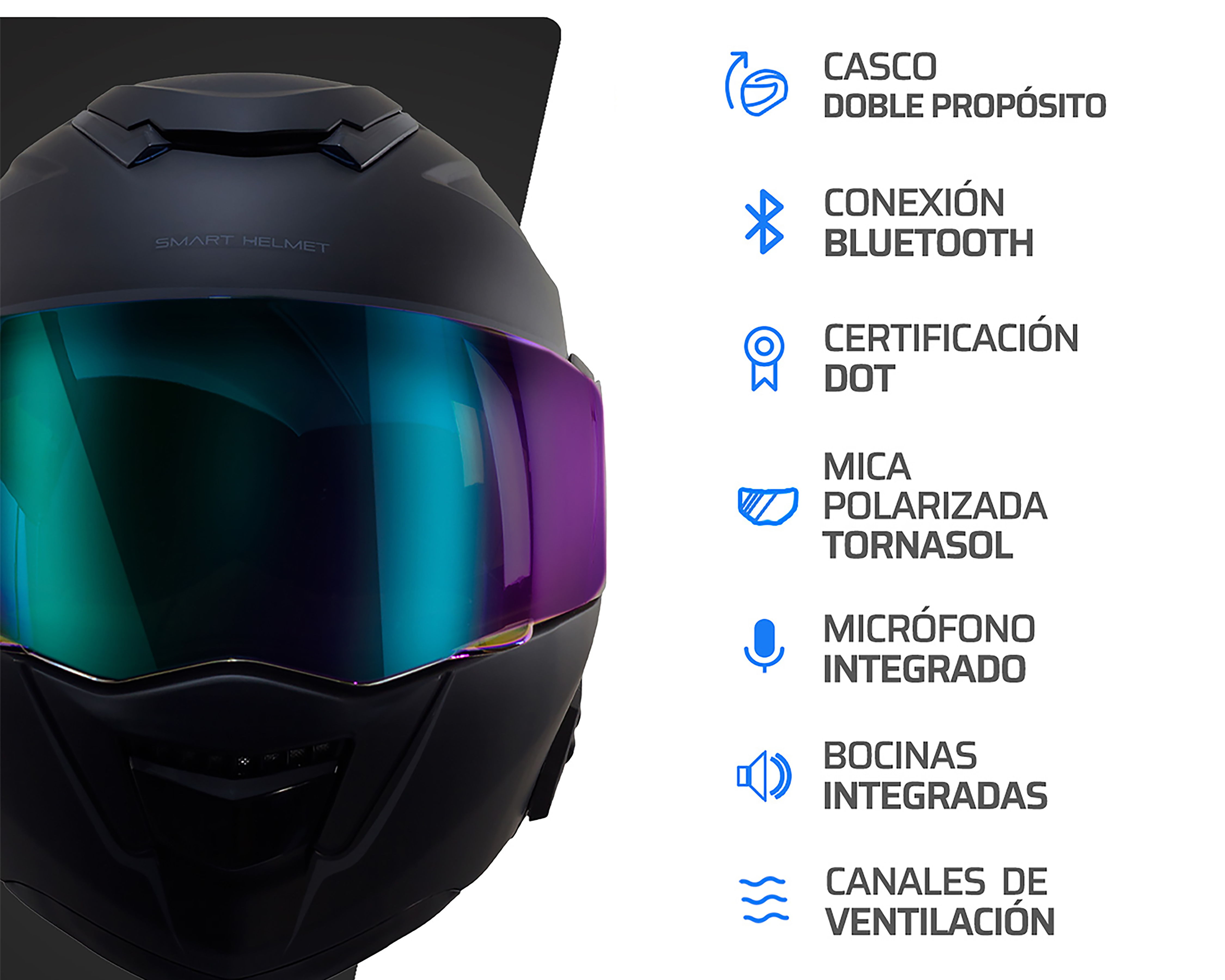 Foto 4 | Foto 4 | Casco para Motociclista Vento Extragrande Negro con Bluetooth