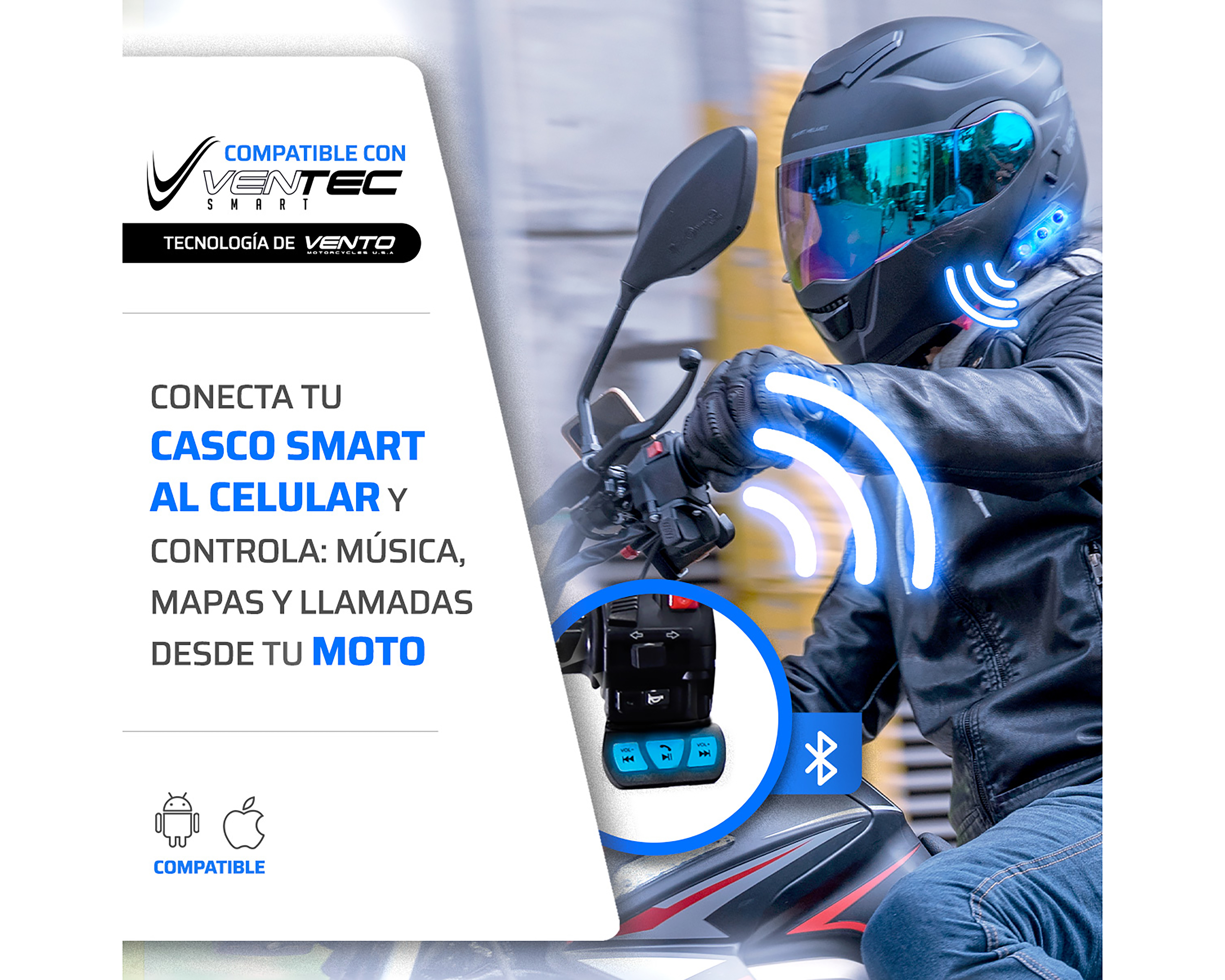 Foto 6 pulgar | Foto 5 | Casco para Motociclista Vento Extragrande Negro con Bluetooth