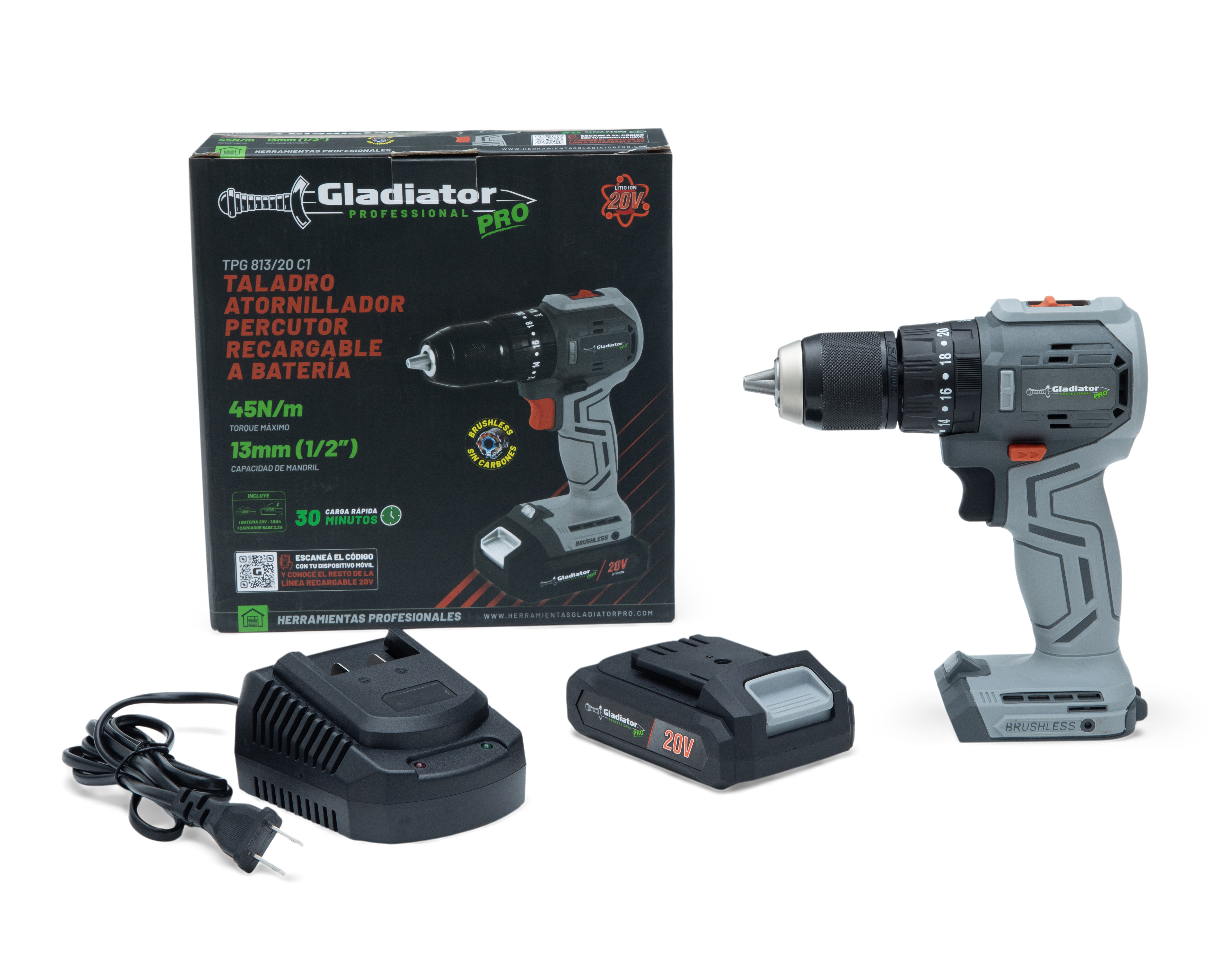 Foto 2 pulgar | Foto 1 | Rotomartillo Inalámbrico Gladiator  20V 1/2" TPG813/20C1 20 Voltios