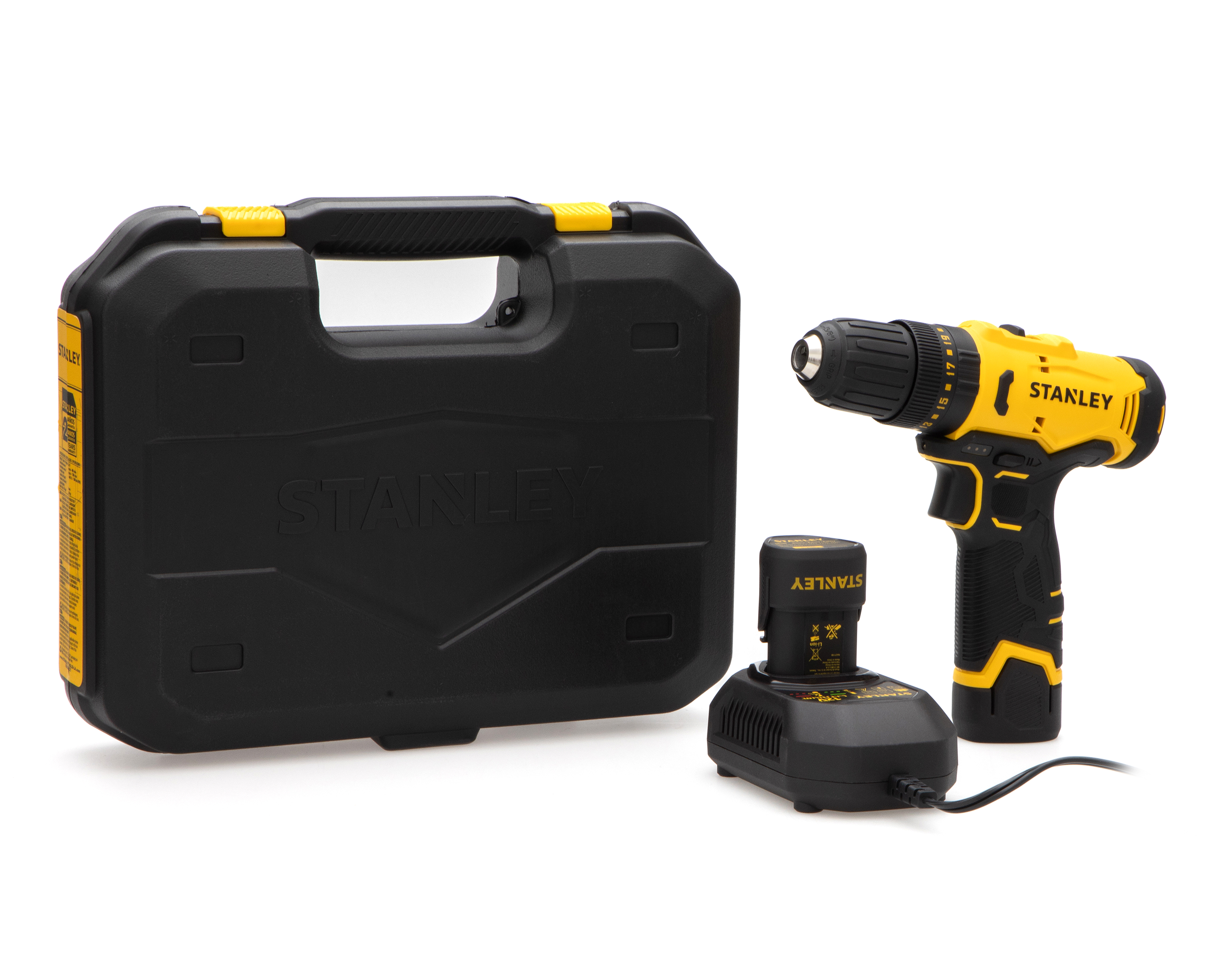 Taladro Percutor Inalámbrico Stanley SCH10D2K-B3 12 V con Estuche