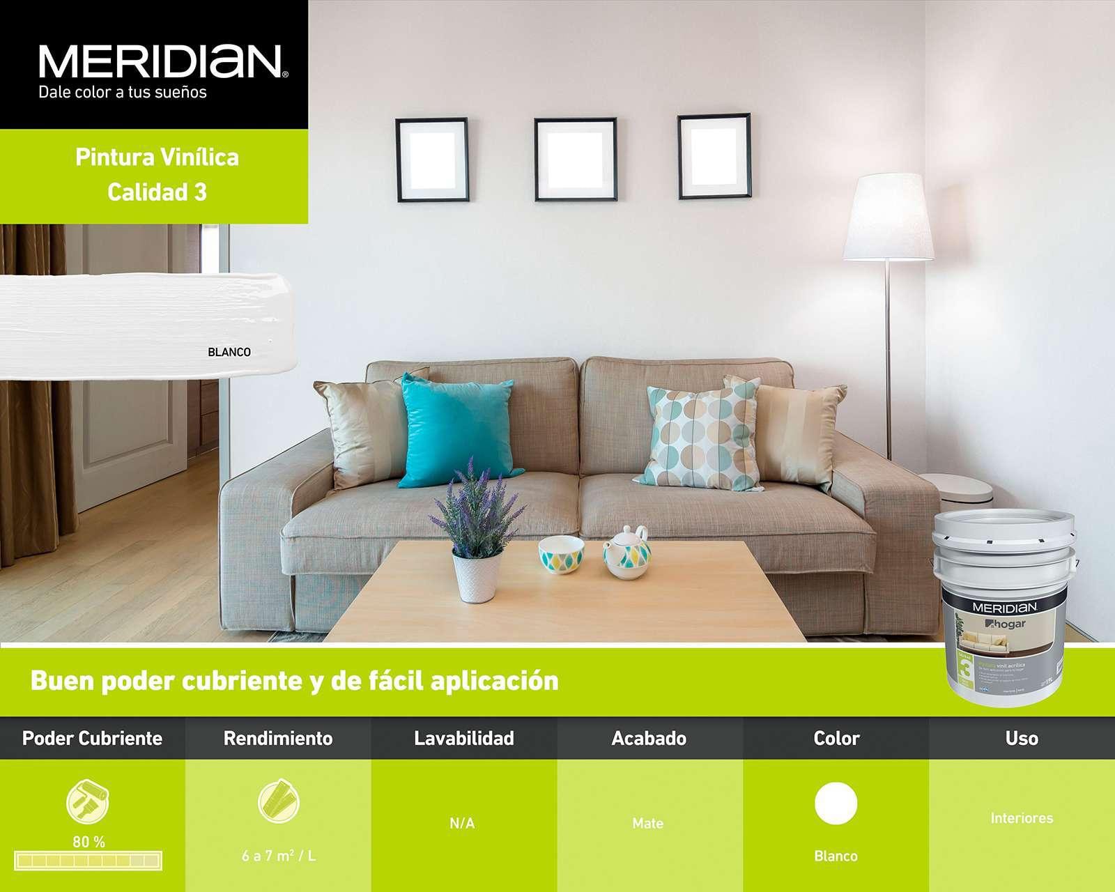 Foto 5 | Foto 5 | Pintura Vinil Acrílica Meridian Blanca 19 Litros