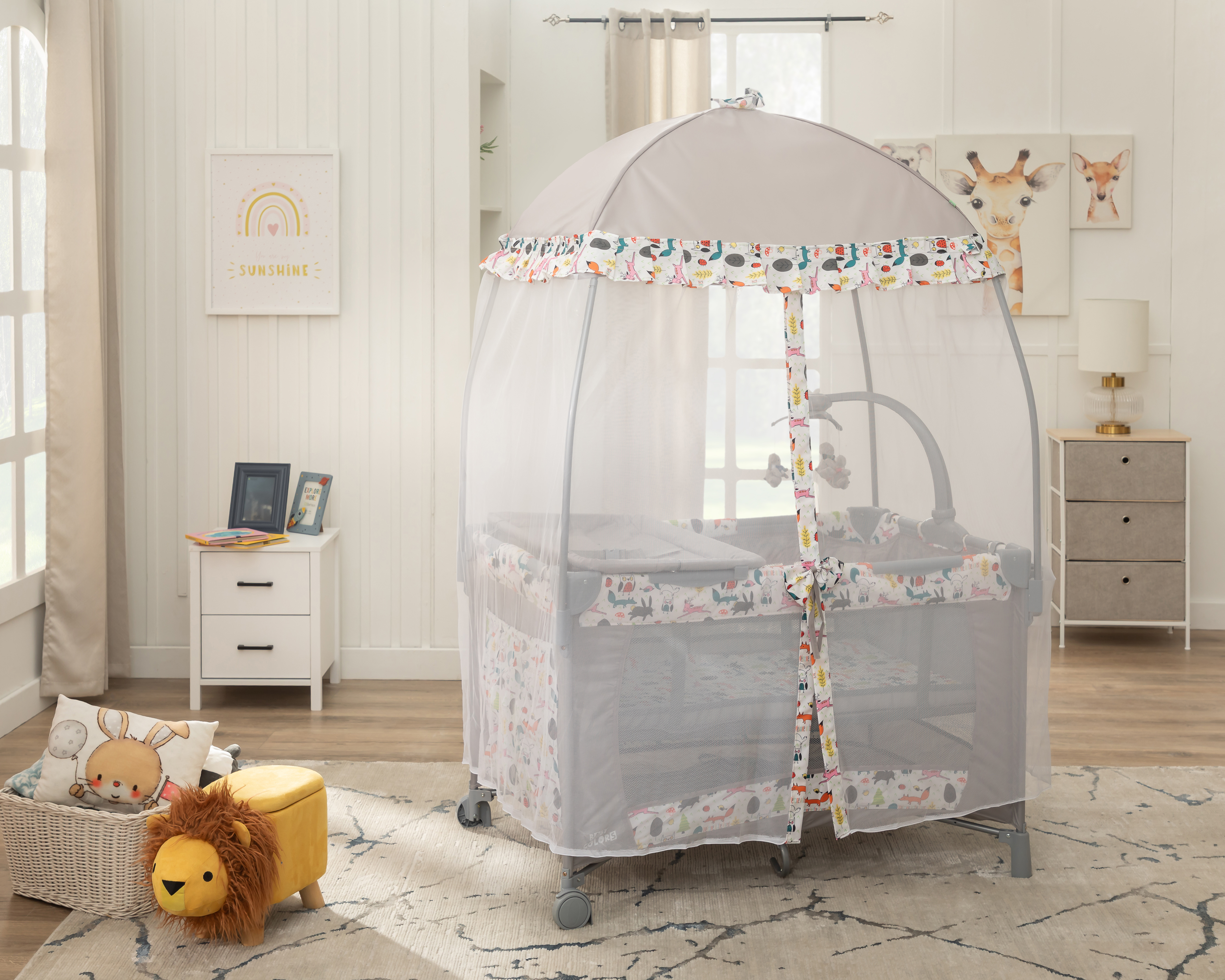 Cuna Viajera Baby Colors Happy Forest Blanco