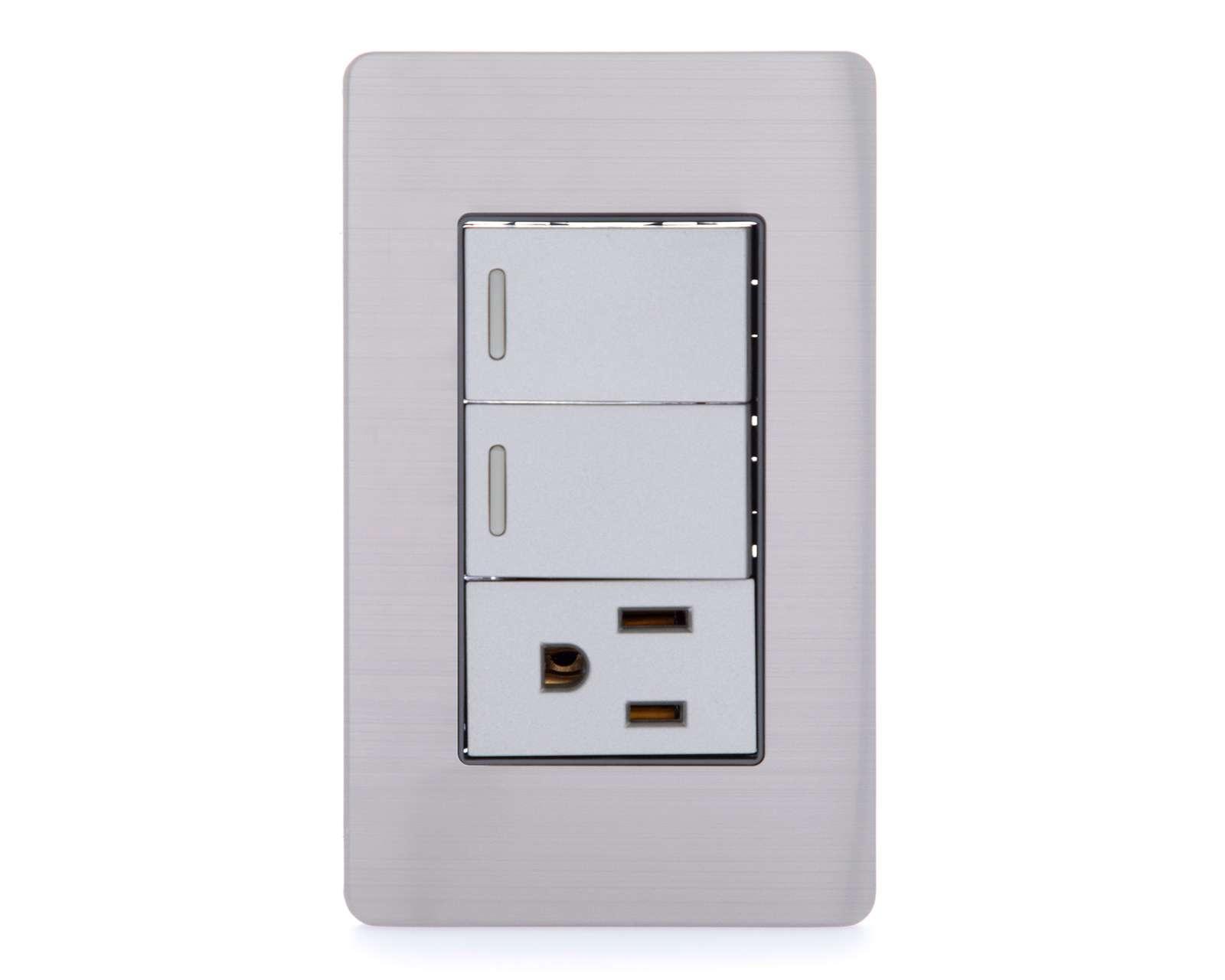 Apagador y Contacto Argos 2 Interruptores y 1 Toma de Corriente Acero Inoxidable