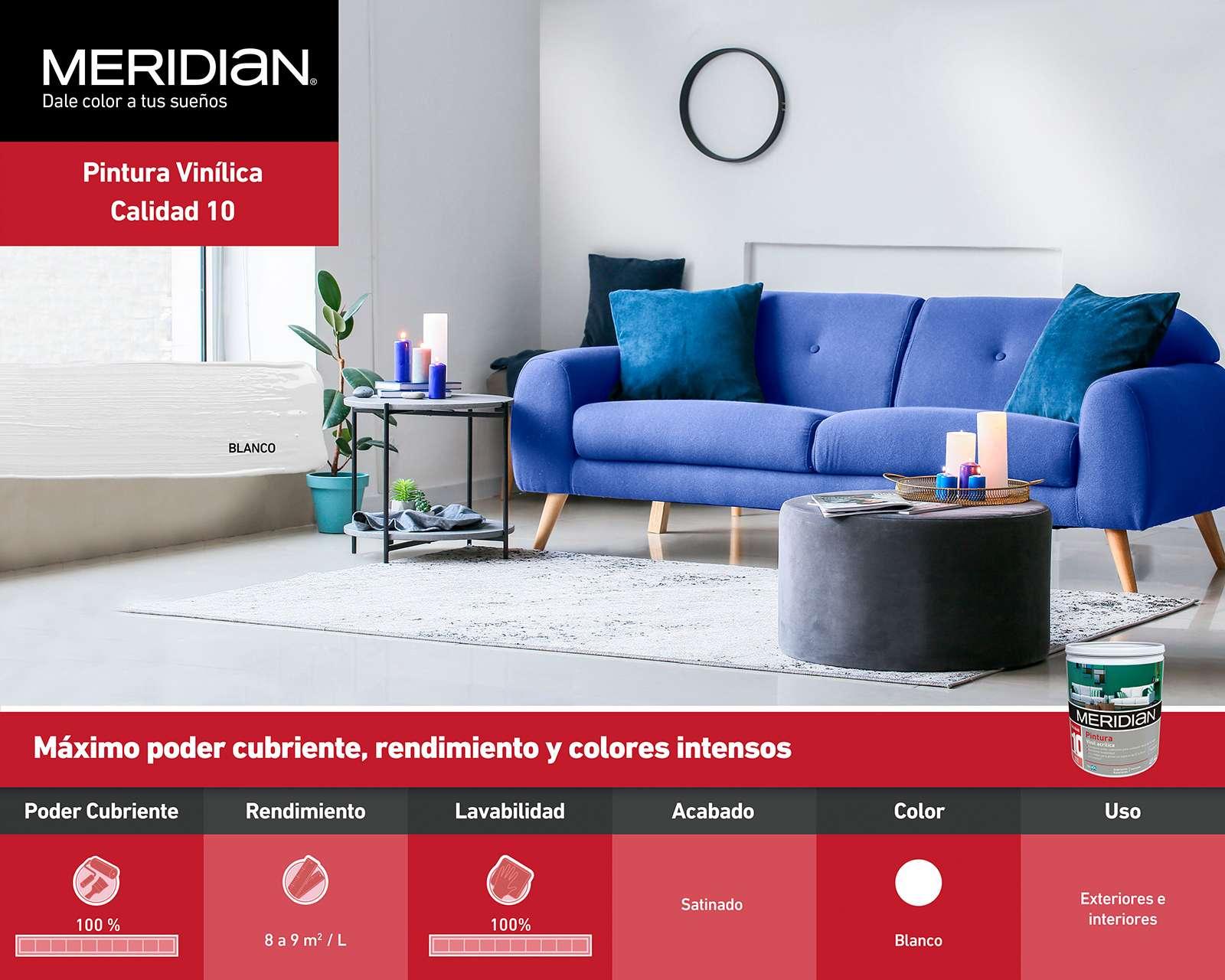 Foto 5 | Foto 5 | Pintura Vinil Acrílica Meridian Blanca 4 Litros