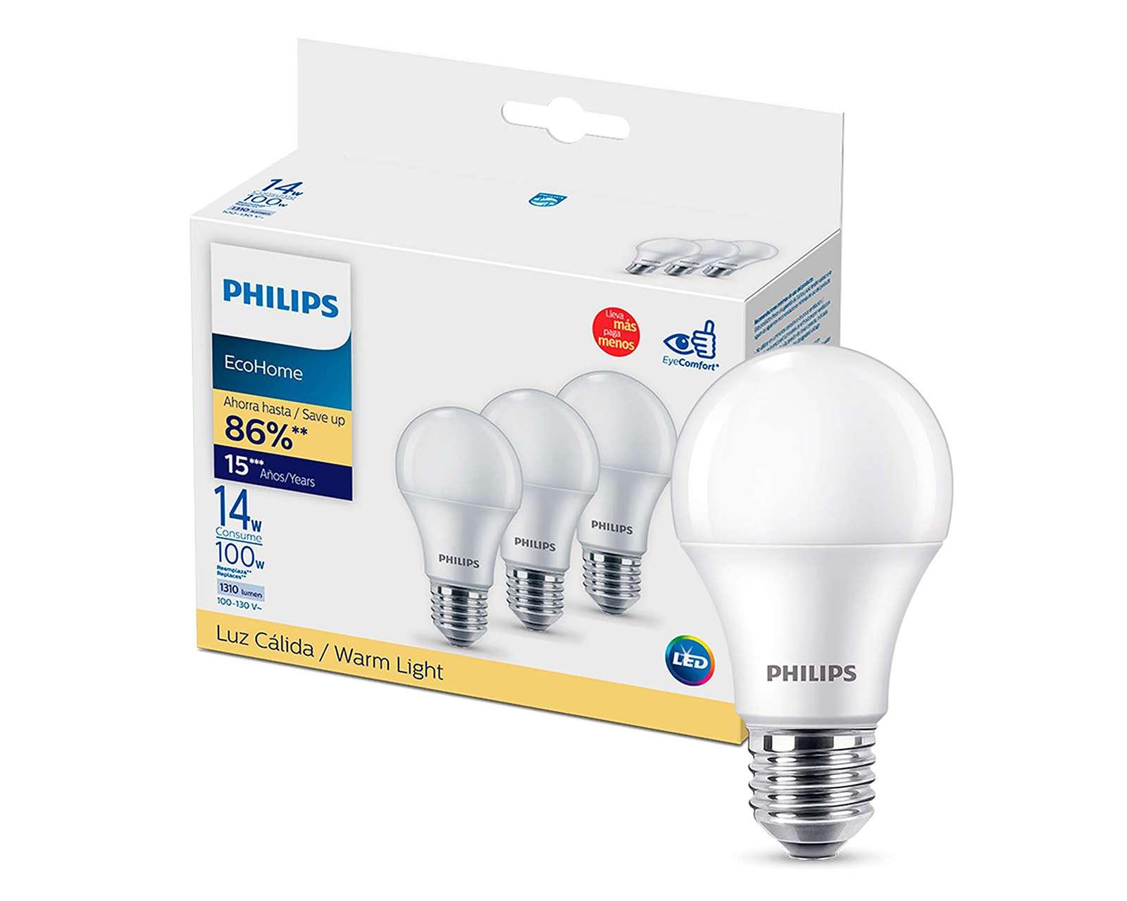 Foto 2 pulgar | Foto 1 | Focos LED Philips 14 W Luz Cálida 3 Piezas