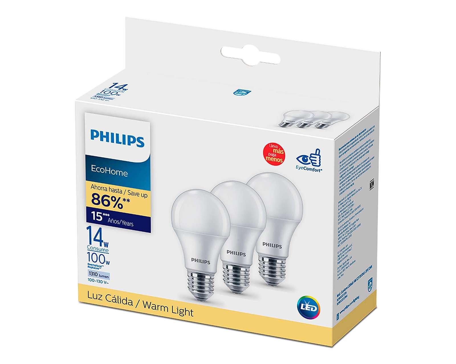 Foto 3 pulgar | Foto 2 | Focos LED Philips 14 W Luz Cálida 3 Piezas