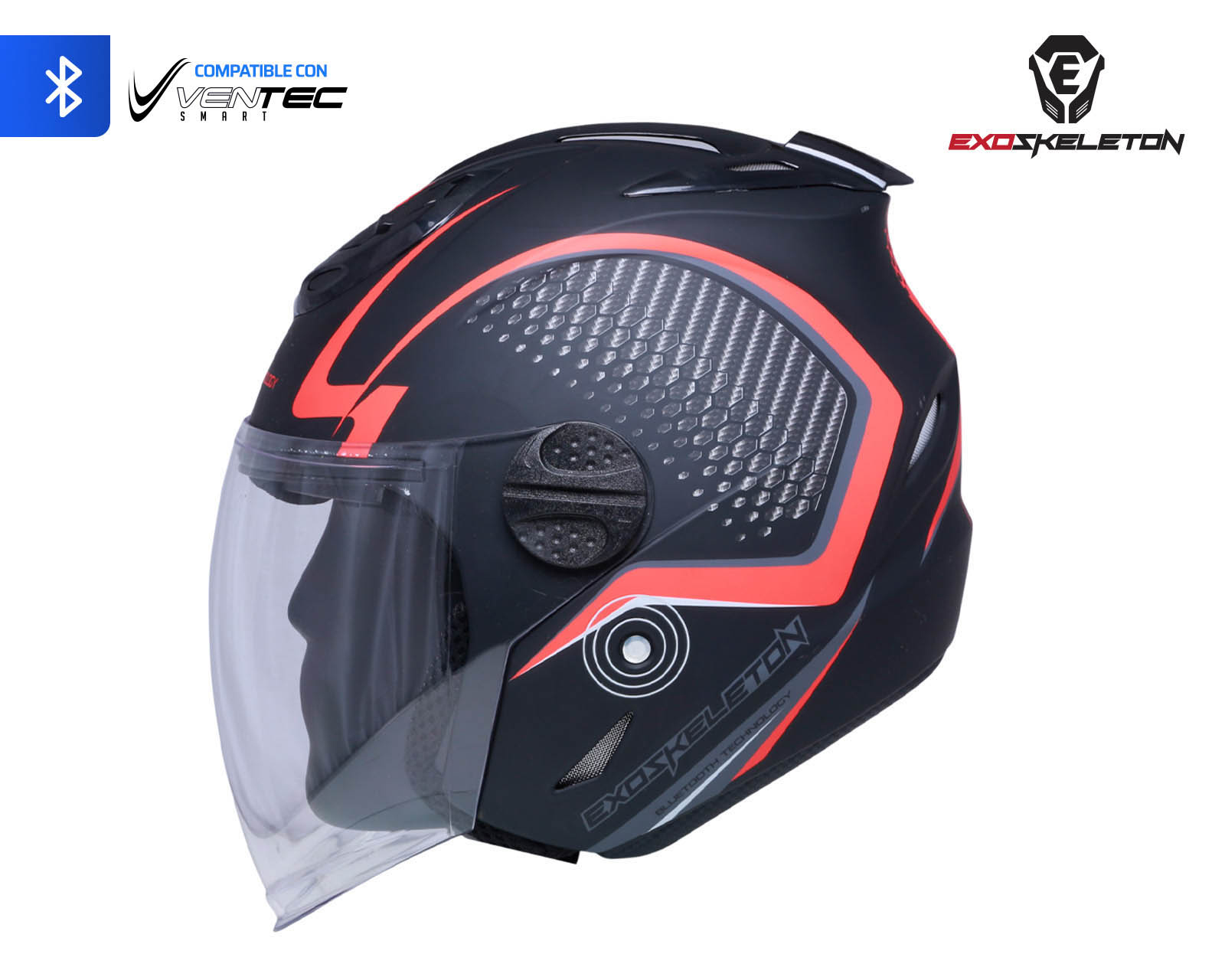 Foto 3 pulgar | Foto 2 | Casco para Motociclista Exoskeleton Grande con Bluetooth Negro