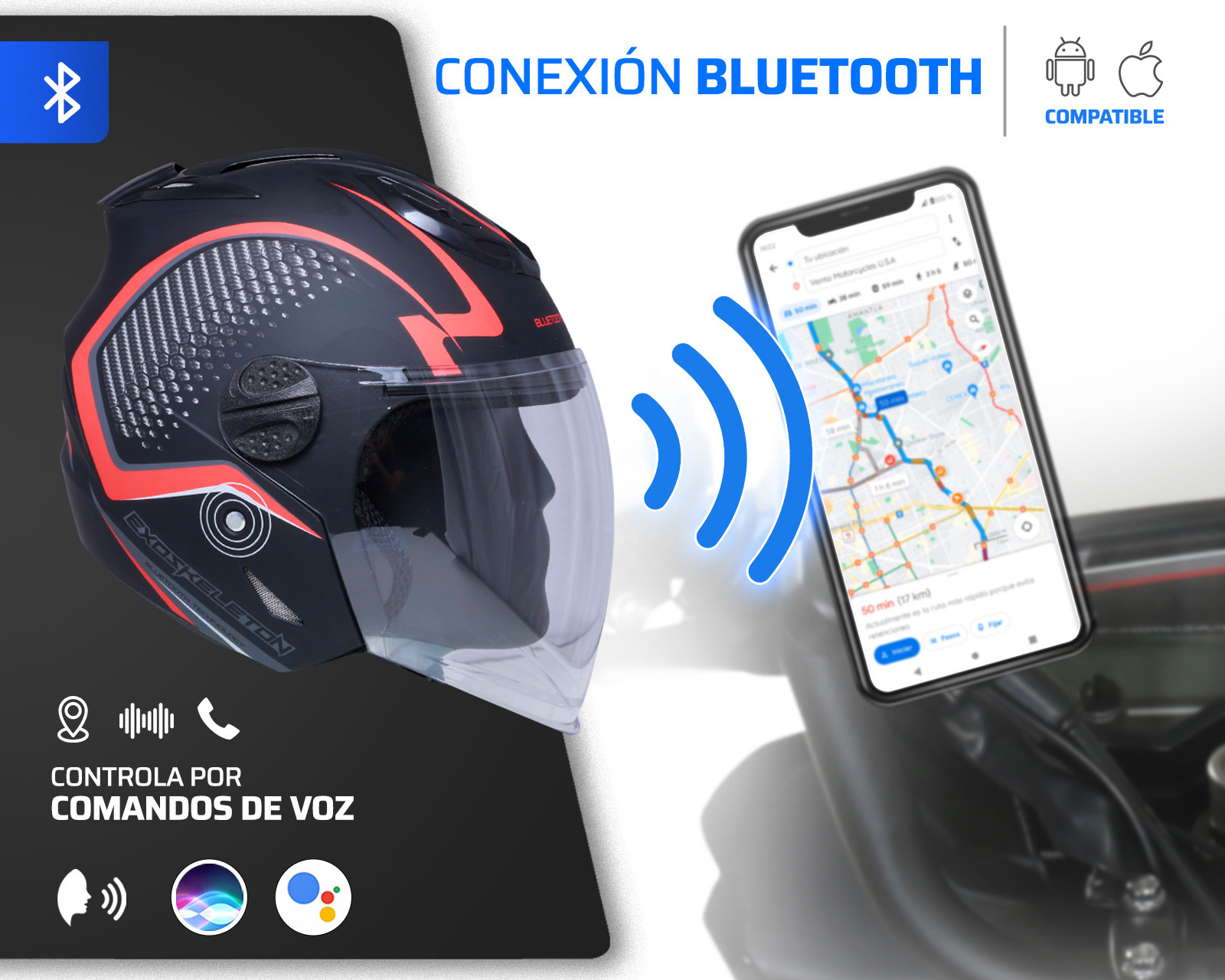 Foto 4 | Foto 4 | Casco para Motociclista Exoskeleton Grande con Bluetooth Negro