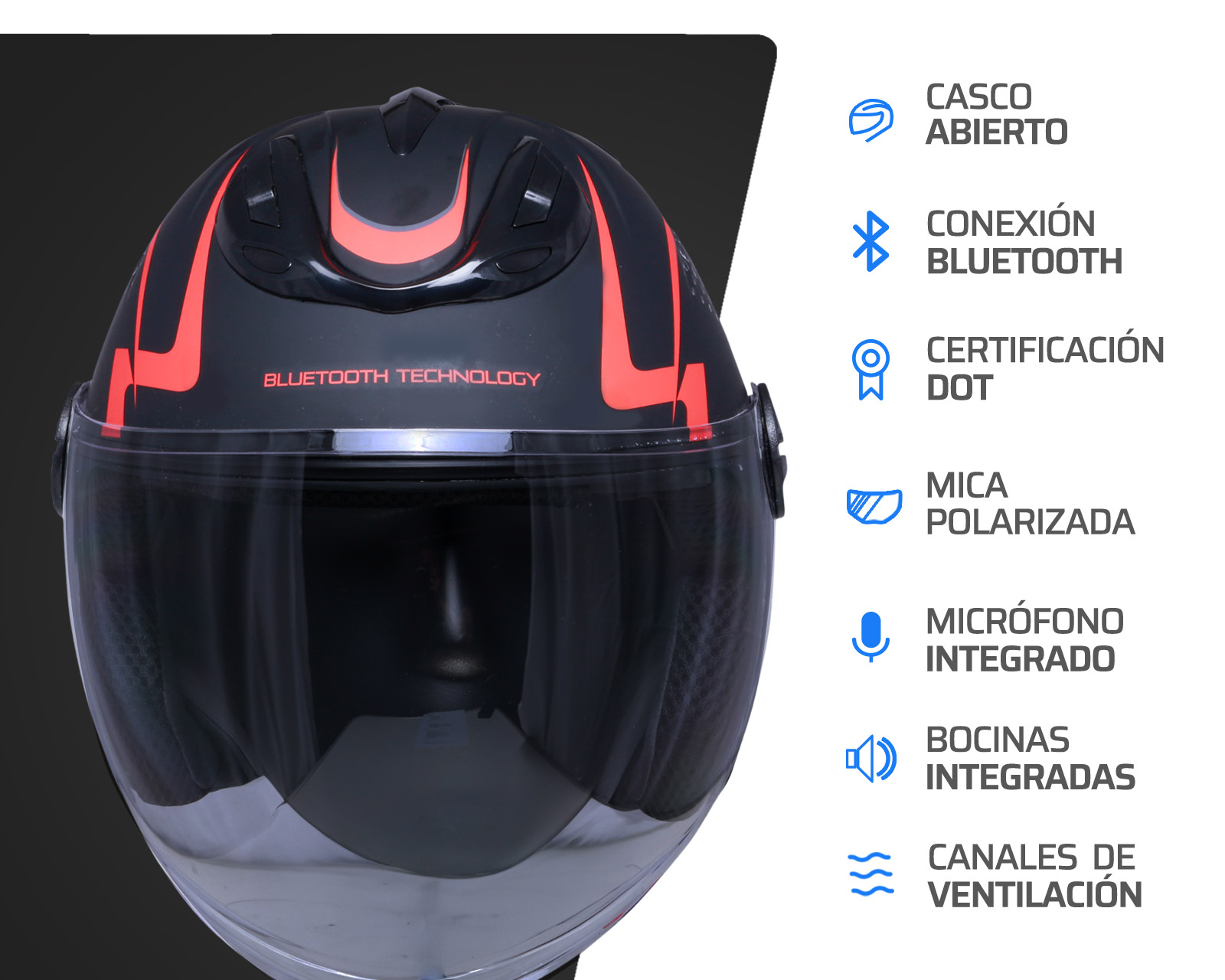 Foto 7 pulgar | Foto 6 | Casco para Motociclista Exoskeleton Grande con Bluetooth Negro