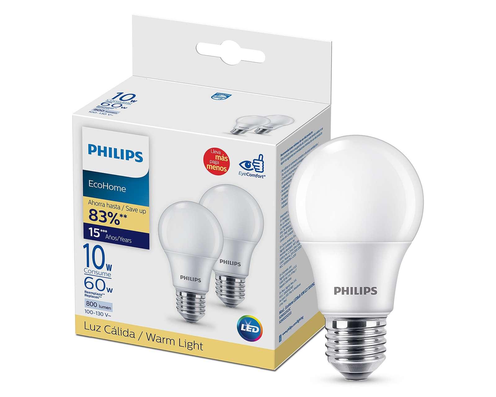 Focos LED Philips 10 W Luz Cálida 2 Piezas